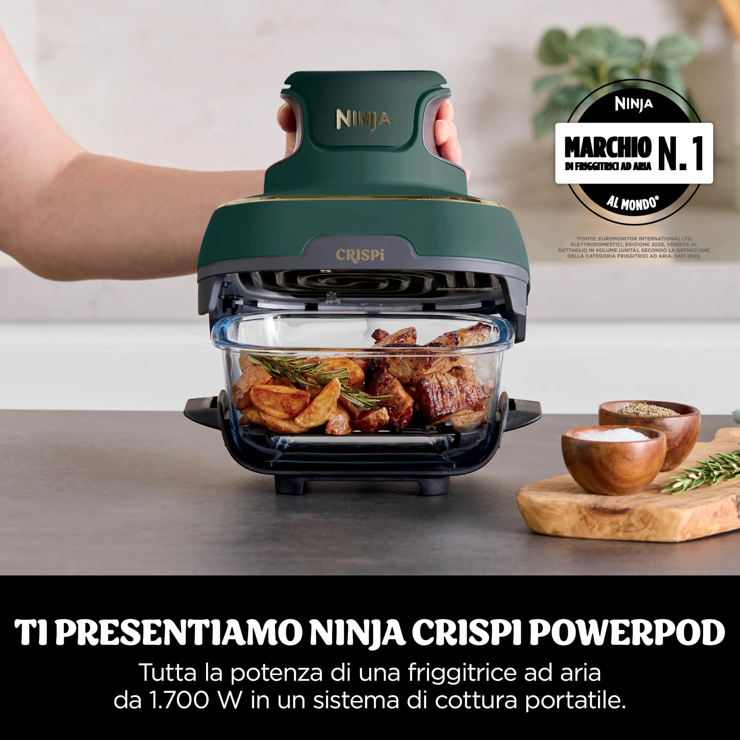 Ninja CRISPi Friggitrice ad aria portatile 4 in 1, 3.8L / 2.3L / 1.4L, 1700W, Verde, FN103EUGN - immagine 2