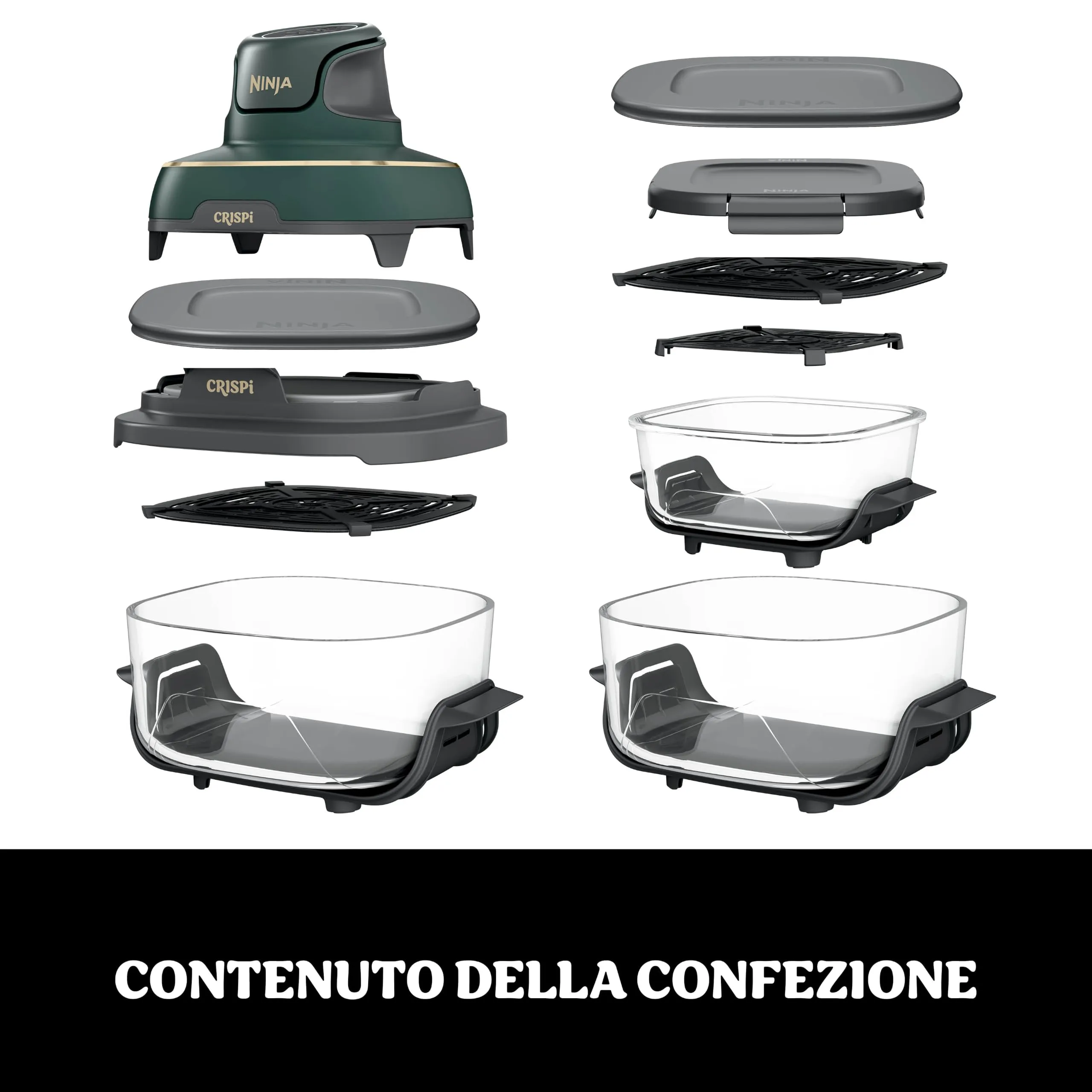 Ninja CRISPi Friggitrice ad aria portatile 4 in 1, 3.8L / 2.3L / 1.4L, 1700W, Verde, FN103EUGN - immagine 3