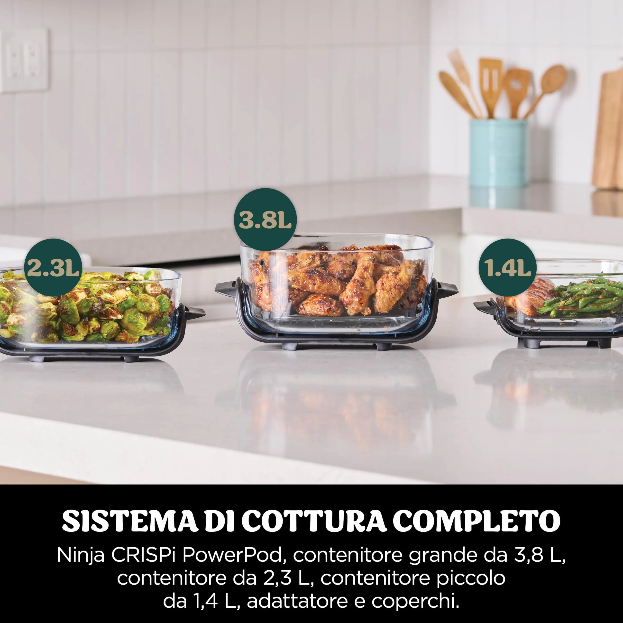 Ninja CRISPi Friggitrice ad aria portatile 4 in 1, 3.8L / 2.3L / 1.4L, 1700W, Verde, FN103EUGN - immagine 4