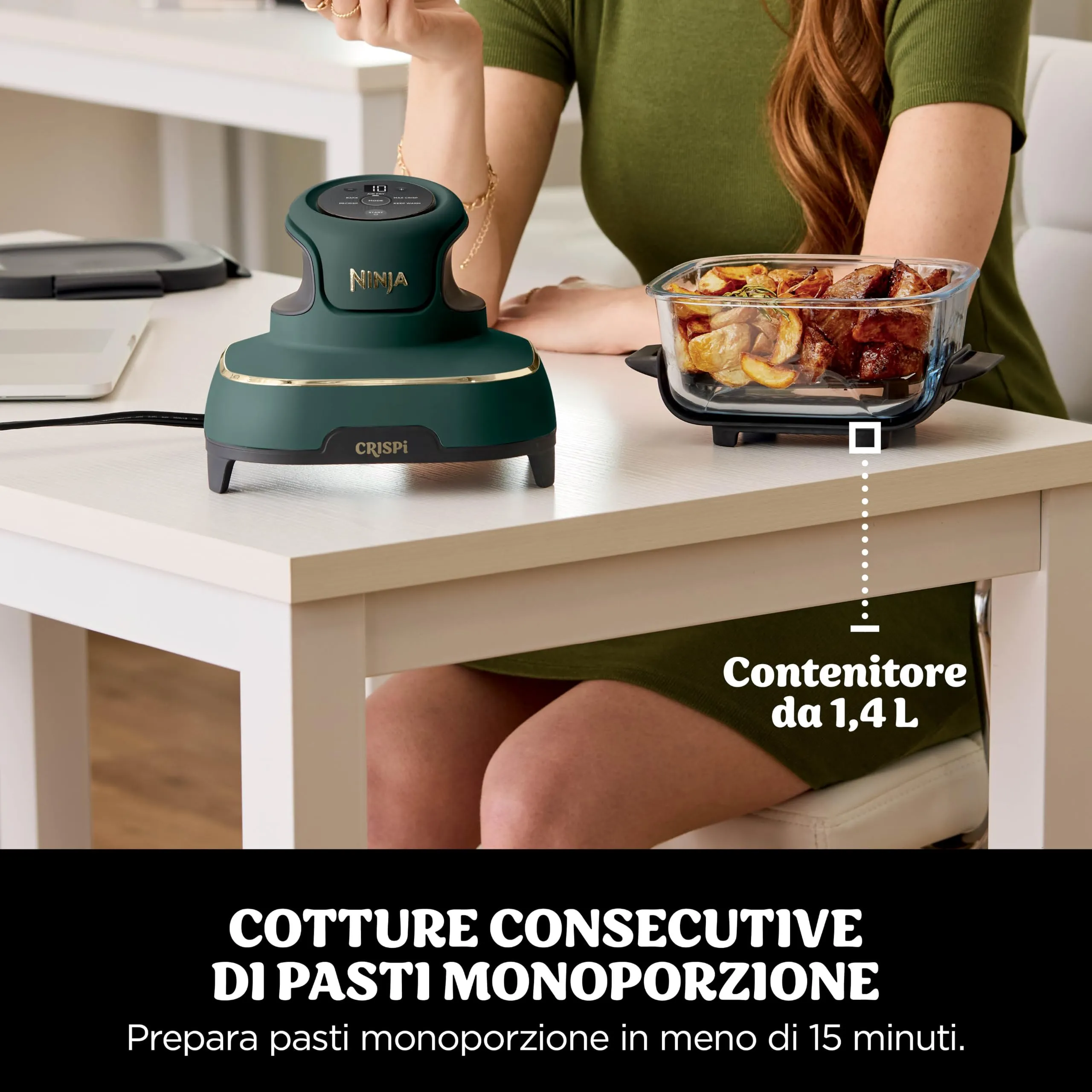 Ninja CRISPi Friggitrice ad aria portatile 4 in 1, 3.8L / 2.3L / 1.4L, 1700W, Verde, FN103EUGN - immagine 7