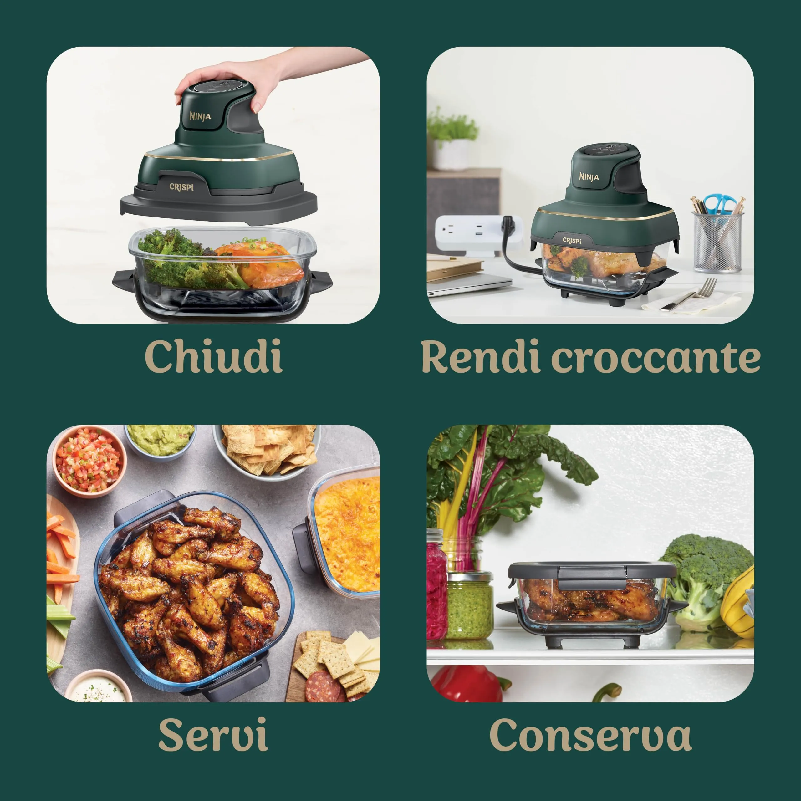 Ninja CRISPi Friggitrice ad aria portatile 4 in 1, 3.8L / 2.3L / 1.4L, 1700W, Verde, FN103EUGN - immagine 8