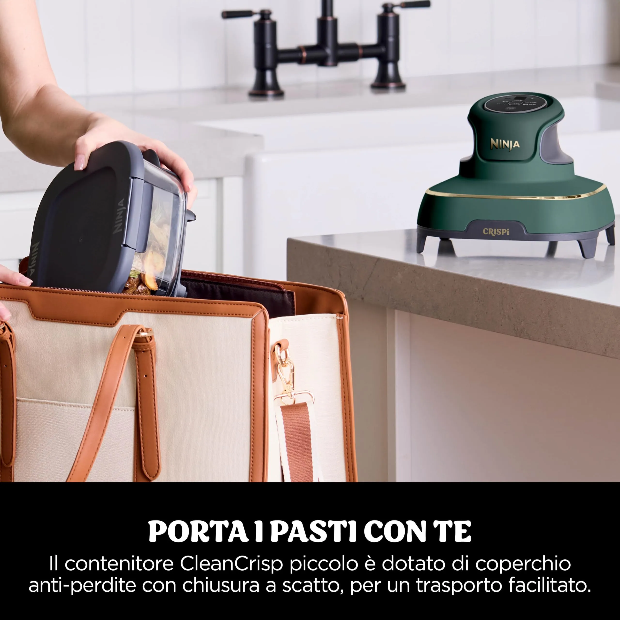 Ninja CRISPi Friggitrice ad aria portatile 4 in 1, 3.8L / 2.3L / 1.4L, 1700W, Verde, FN103EUGN - immagine 11