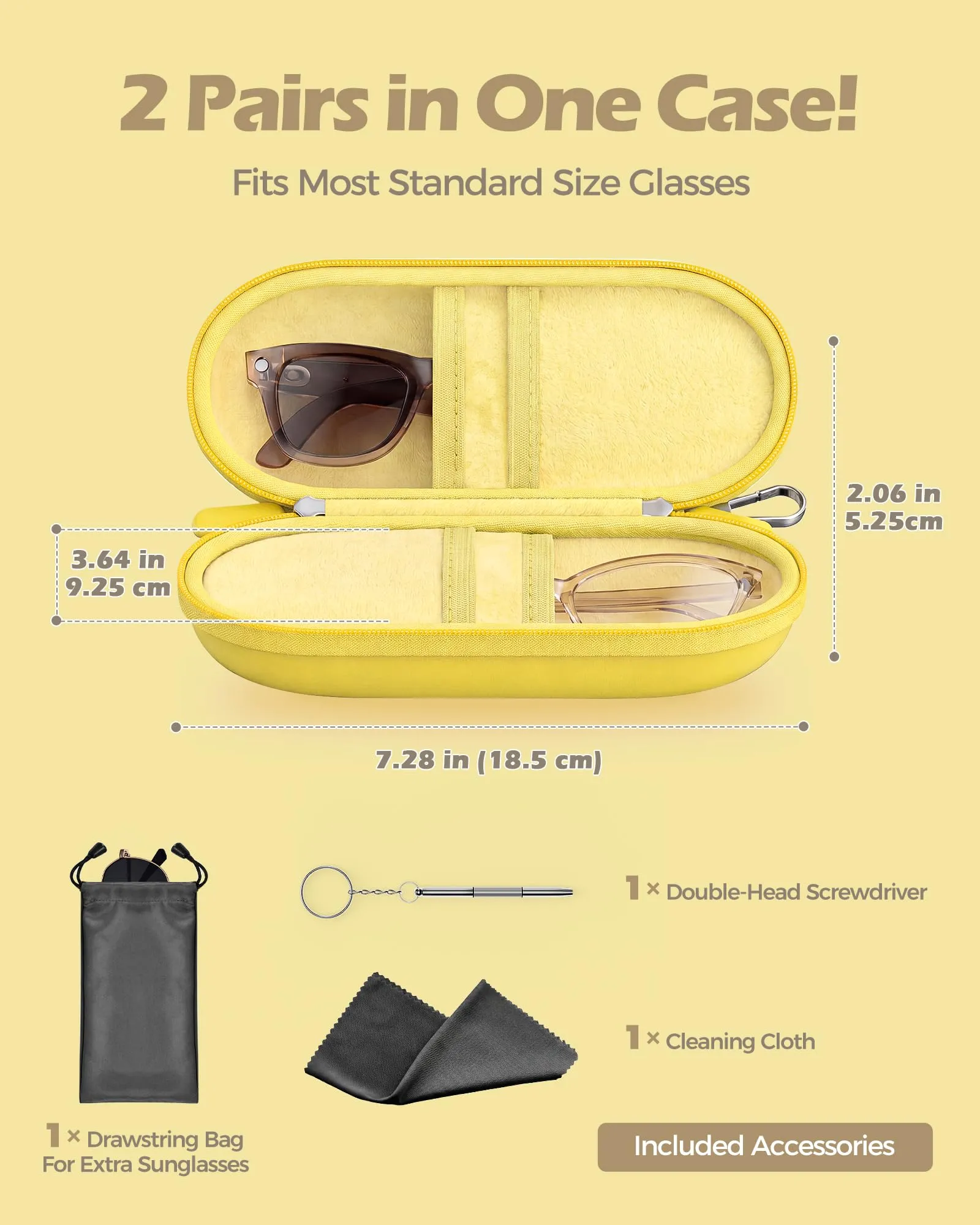 ProCase Custodia per 2 paia di Occhiali da Sole, Giallo Brillante - immagine 2