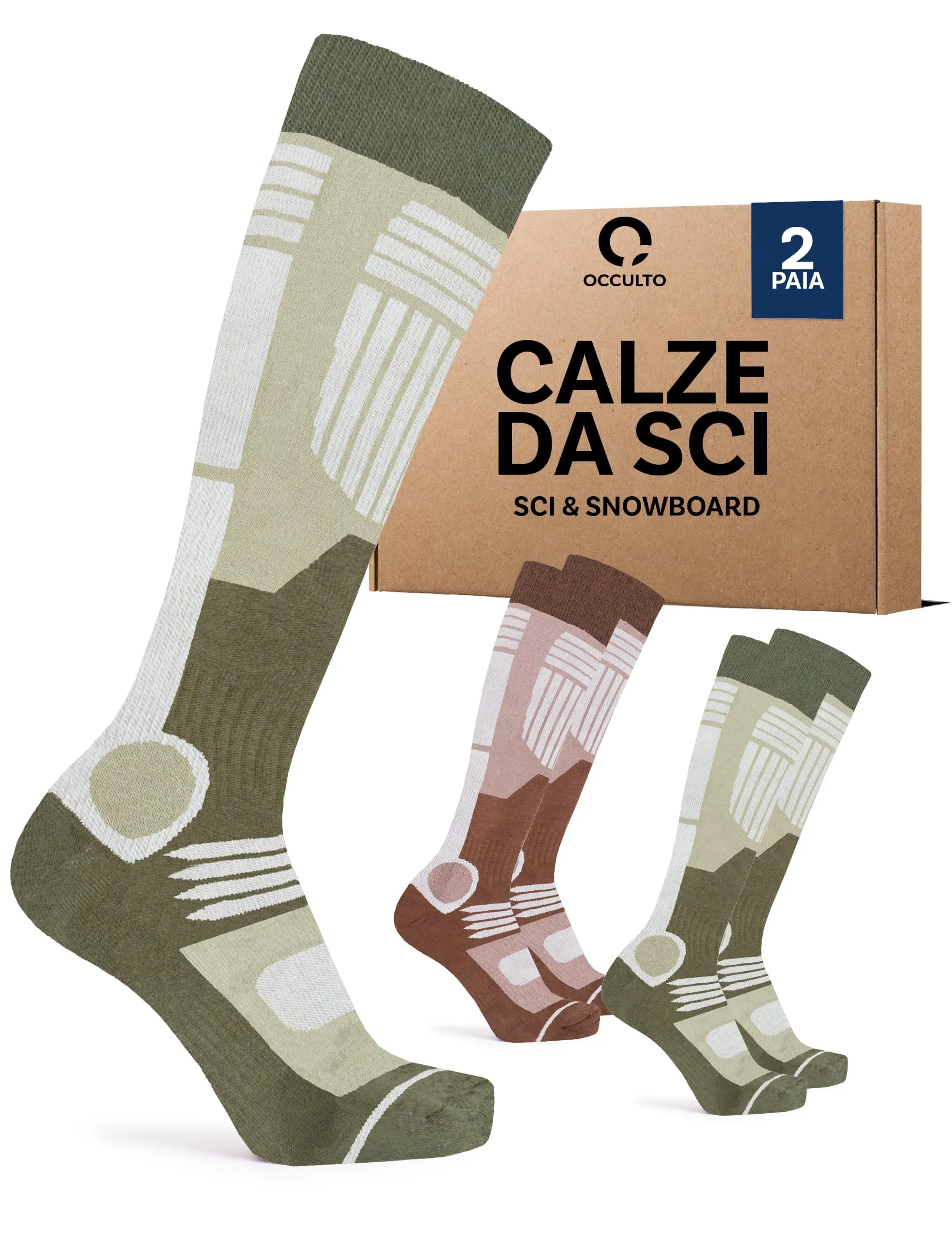 Occulto Calze Sci Termiche da Donna, 2 Paia (Marrone, Verde), 39-42 - immagine 1