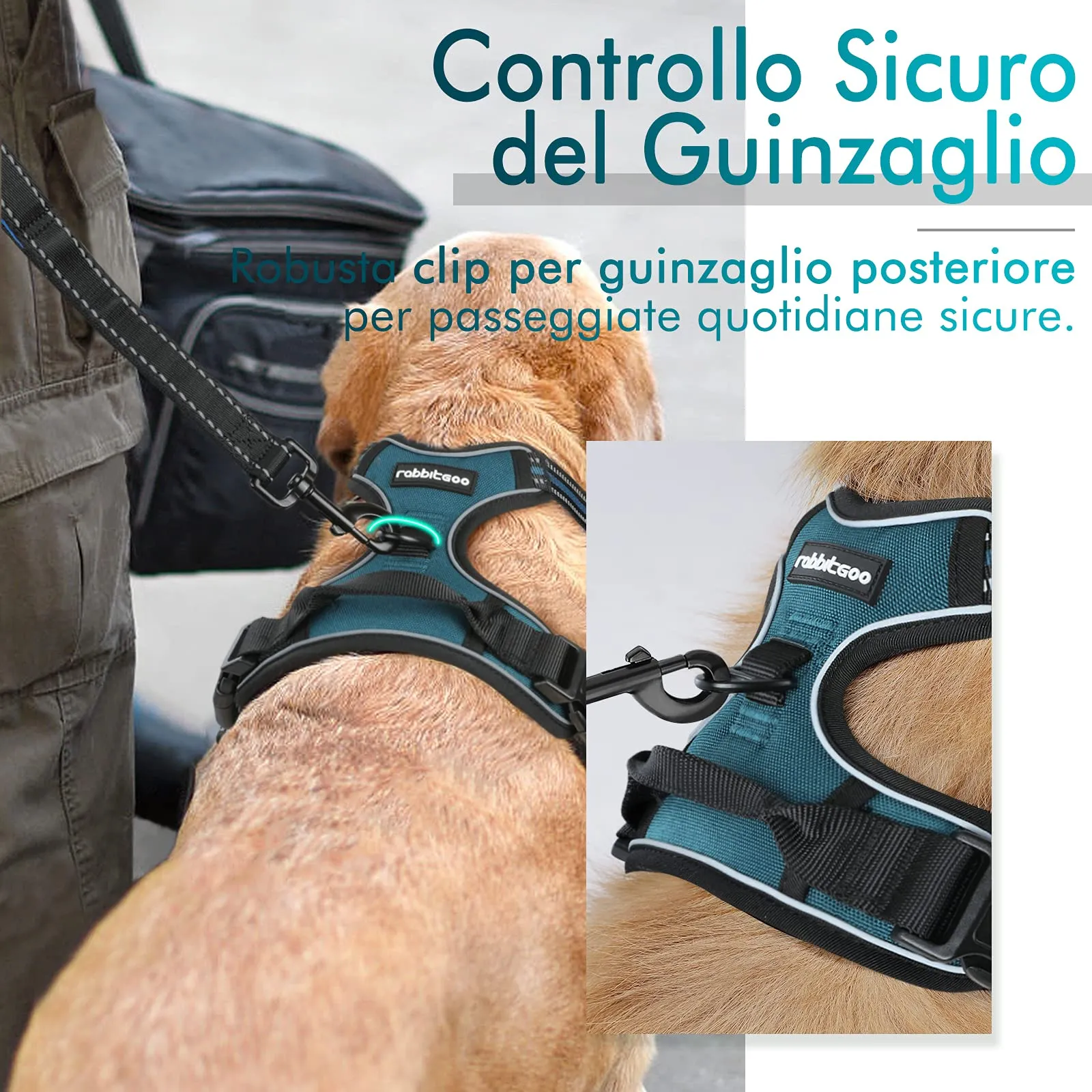 rabbitgoo Pettorina Cane ad H Regolabile Anti Tiro Riflettente, Verde Scuro, L - immagine 4
