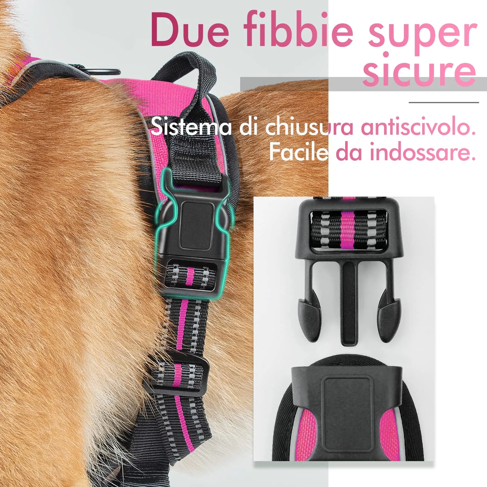 rabbitgoo Pettorina Cane ad H Regolabile, Anti Tiro Riflettente e Traspirante, Rosa Rosso, L - immagine 7
