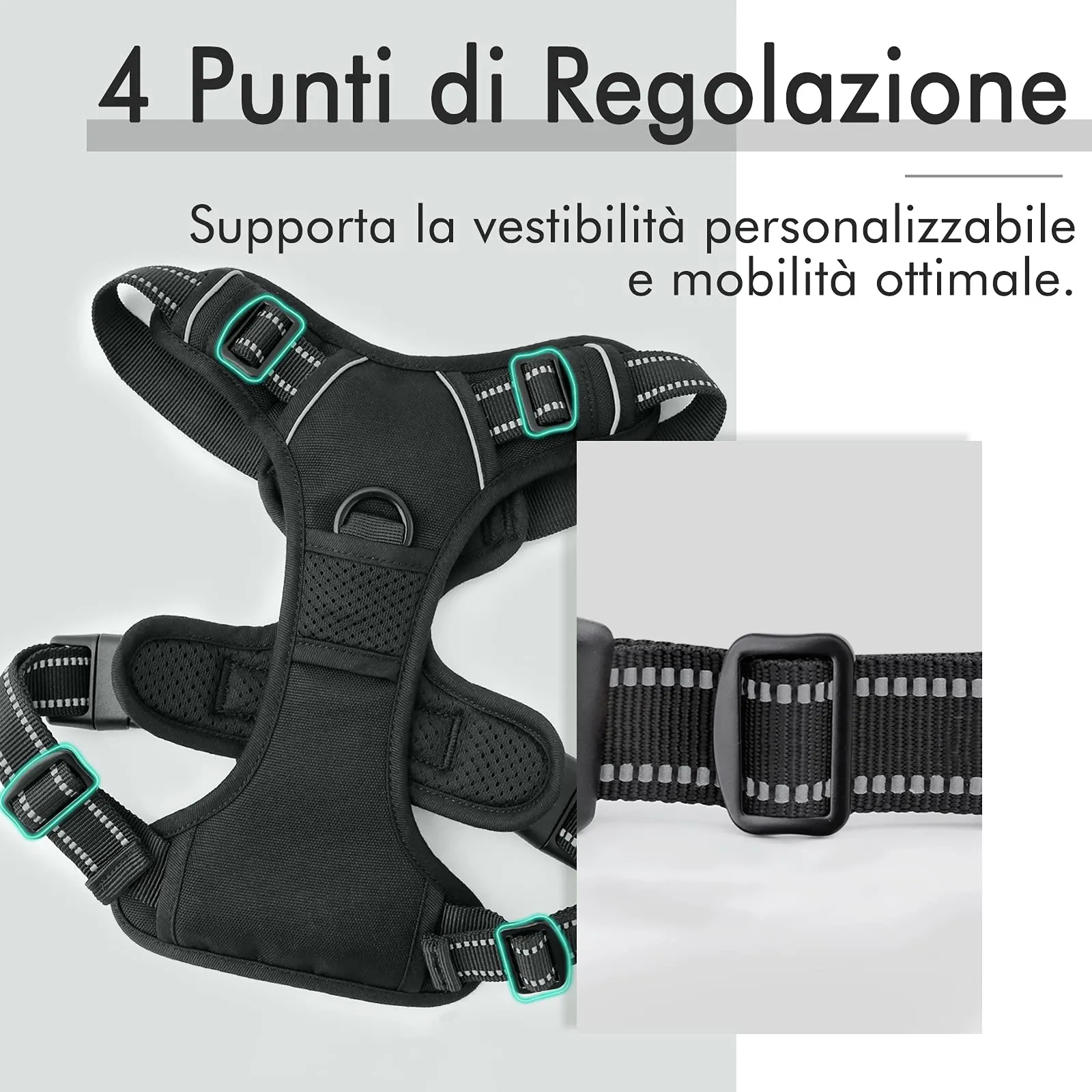 rabbitgoo Pettorina Cane ad H Regolabile Anti Tiro Riflettente, Nero, XS - immagine 4