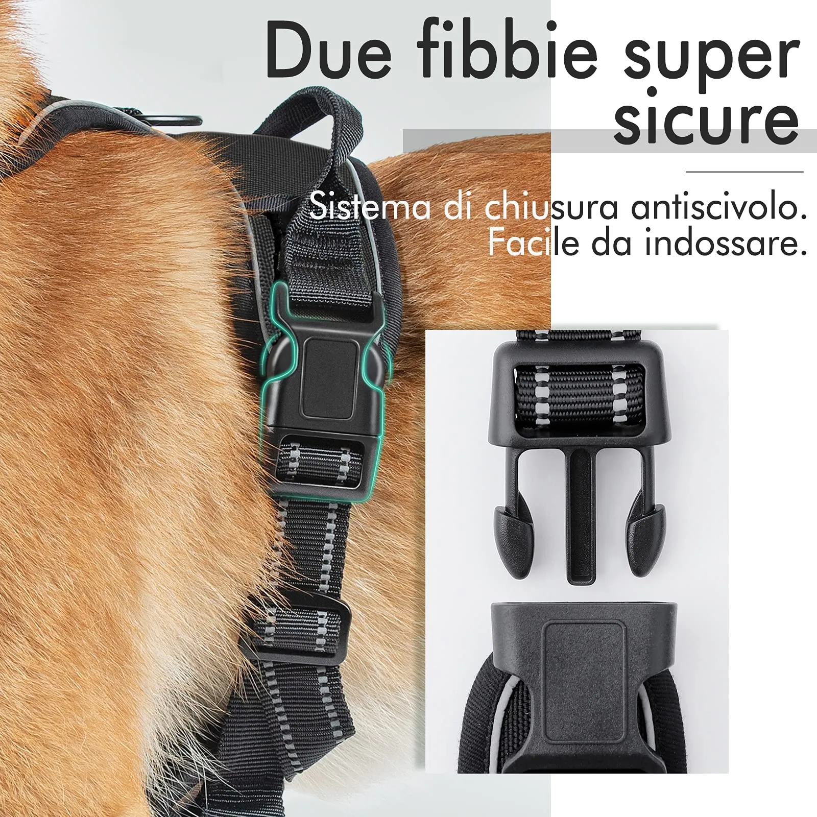 rabbitgoo Pettorina Cane ad H Regolabile Anti Tiro Riflettente, Nero, XS - immagine 7