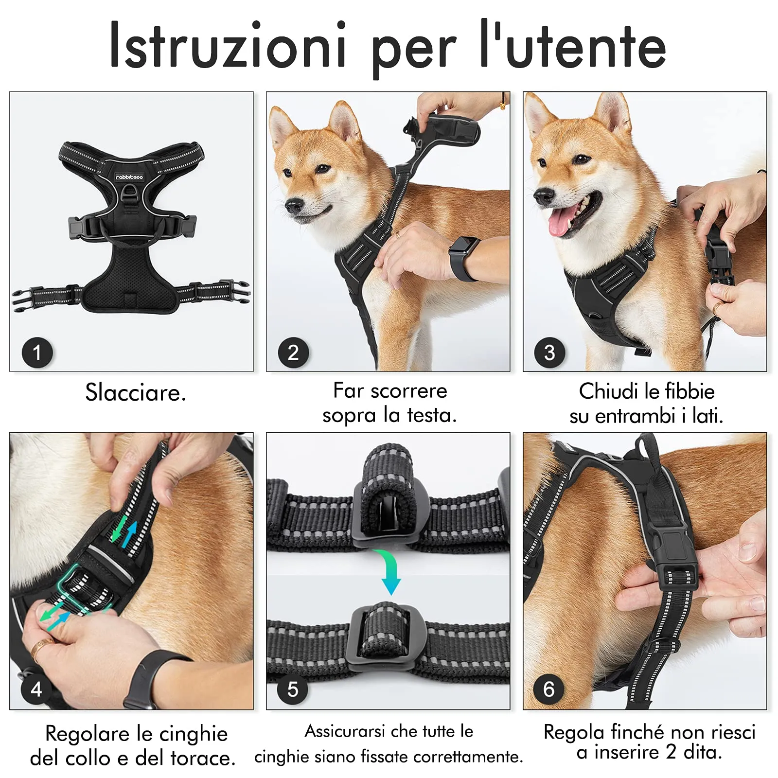 rabbitgoo Pettorina Cane ad H Regolabile Anti Tiro Riflettente, Nero, XS - immagine 9