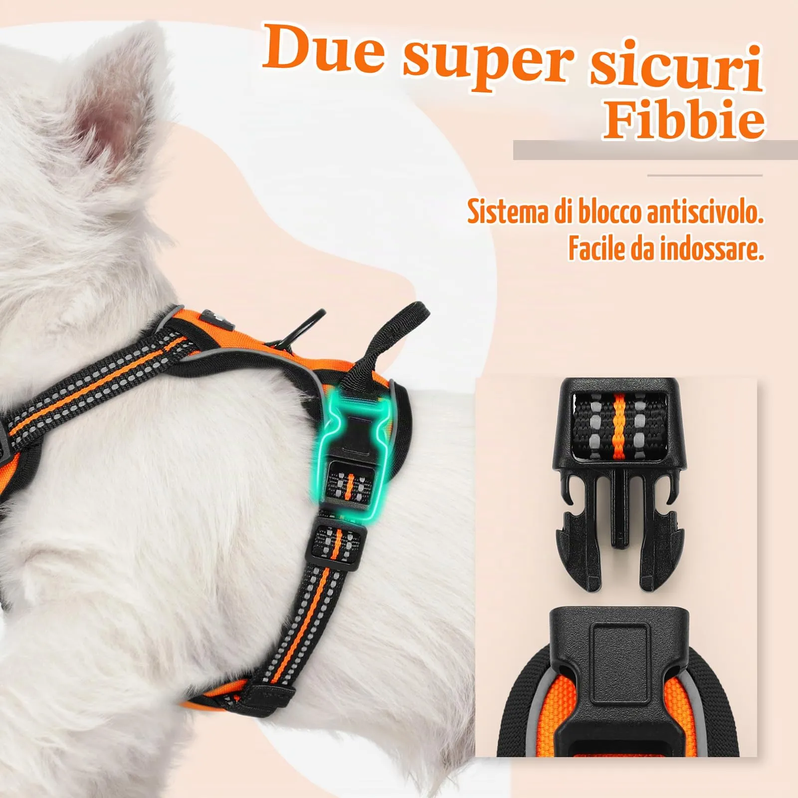 rabbitgoo Pettorina Cane ad h Regolabile, Imbracatura Anti Tiro Riflettente e Traspirante, Arancio, XS - immagine 4