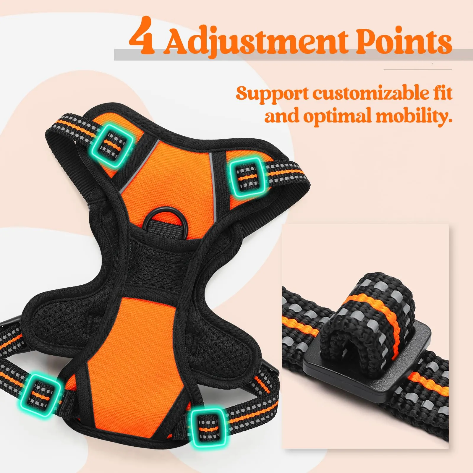 rabbitgoo Pettorina Cane ad h Regolabile, Imbracatura Anti Tiro Riflettente e Traspirante, Arancio, XS - immagine 5