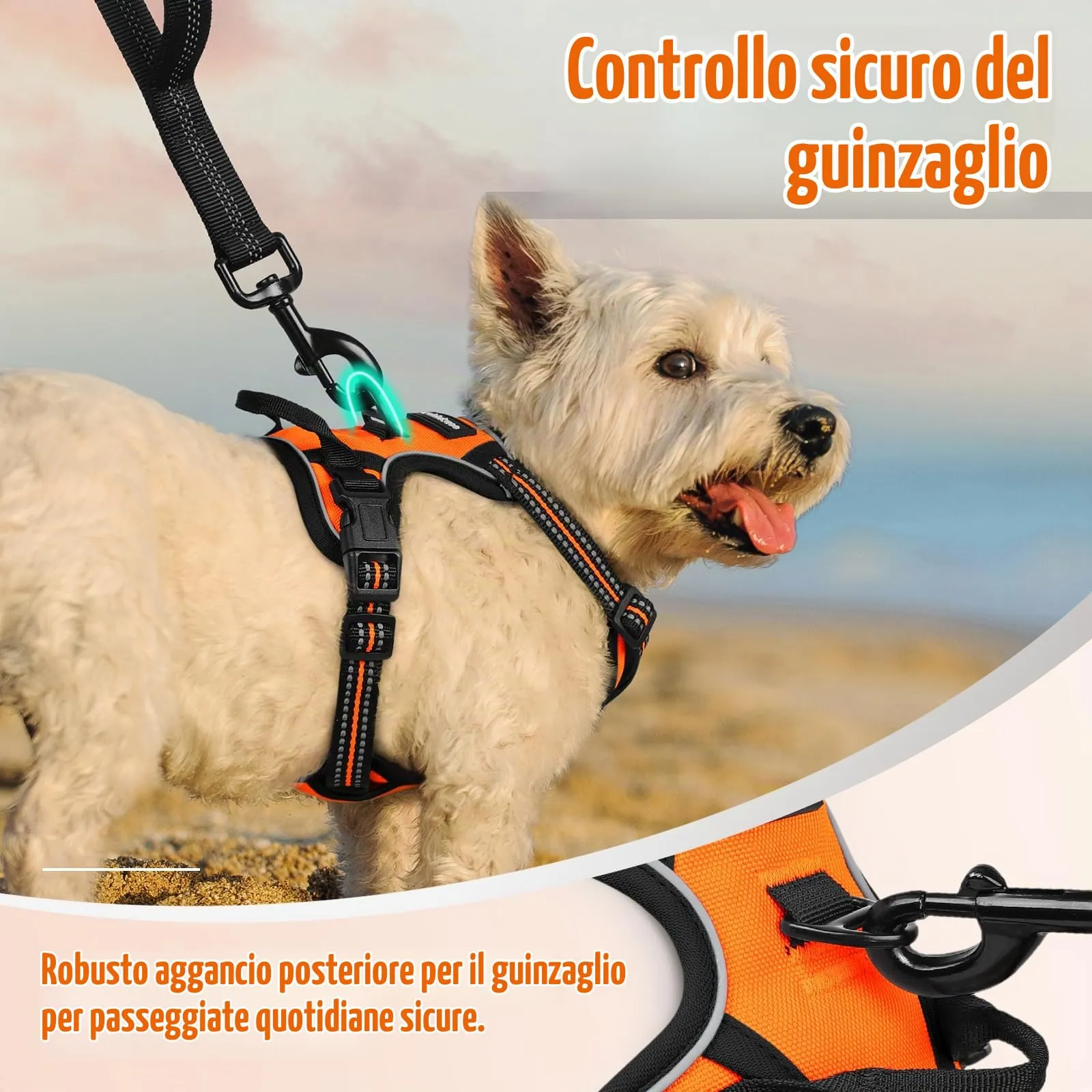 rabbitgoo Pettorina Cane ad h Regolabile, Imbracatura Anti Tiro Riflettente e Traspirante, Arancio, XS - immagine 7