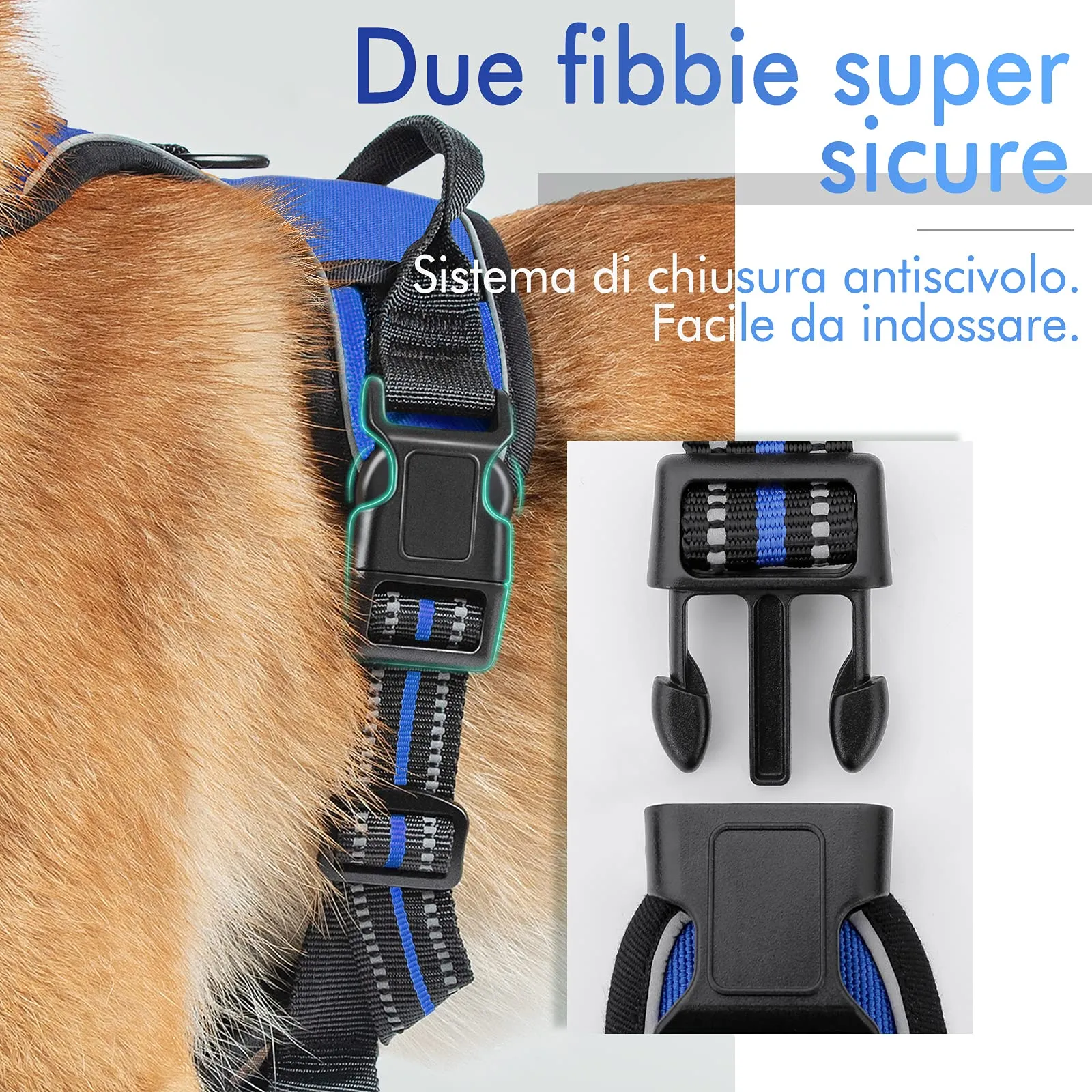 rabbitgoo Pettorina Cane ad H Regolabile Anti Tiro Riflettente e Traspirante, Blu, XS - immagine 7