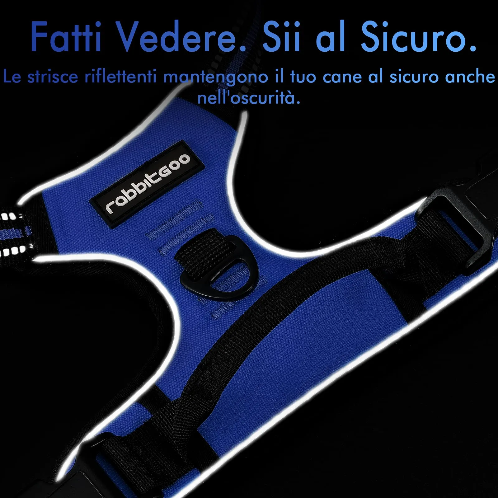 rabbitgoo Pettorina Cane ad H Regolabile Anti Tiro Riflettente e Traspirante, Blu, XS - immagine 8