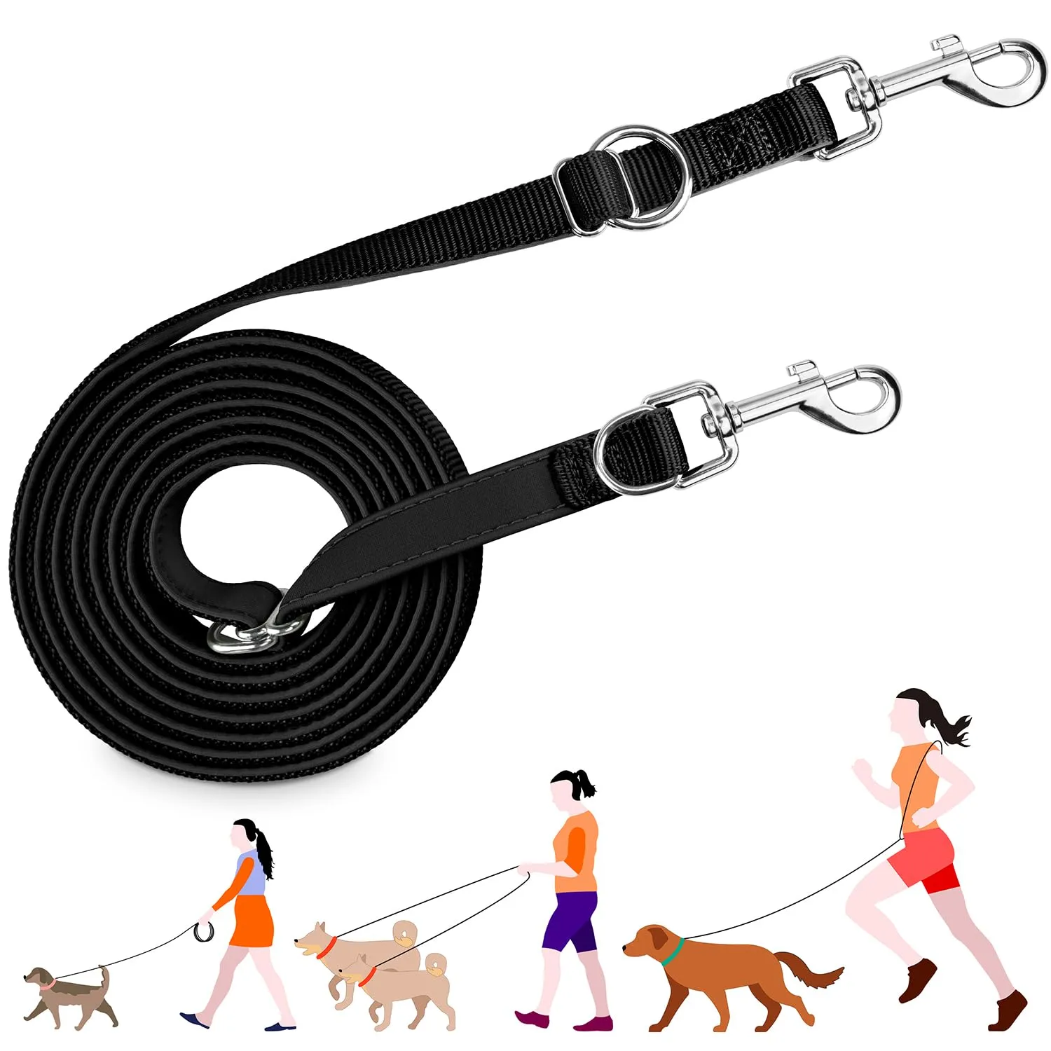 PETCOOZ Guinzaglio per Cani 3 Metri, Lunghina Regolabile Multifunzionale per Uno o Due Cani - immagine 1