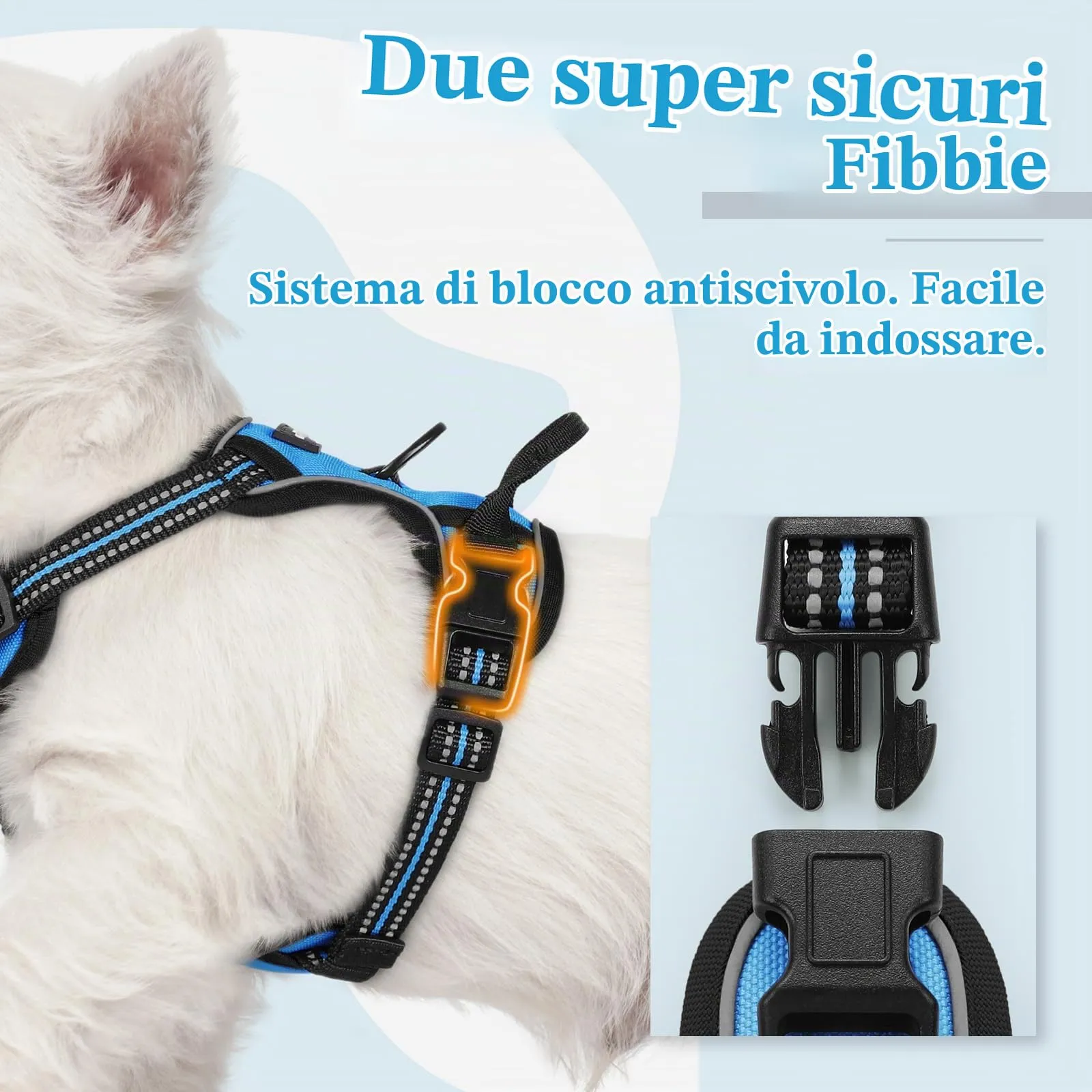 rabbitgoo Pettorina Cane ad h Regolabile, Anti Tiro Riflettente e Traspirante, Blu Chiaro, XS - immagine 4