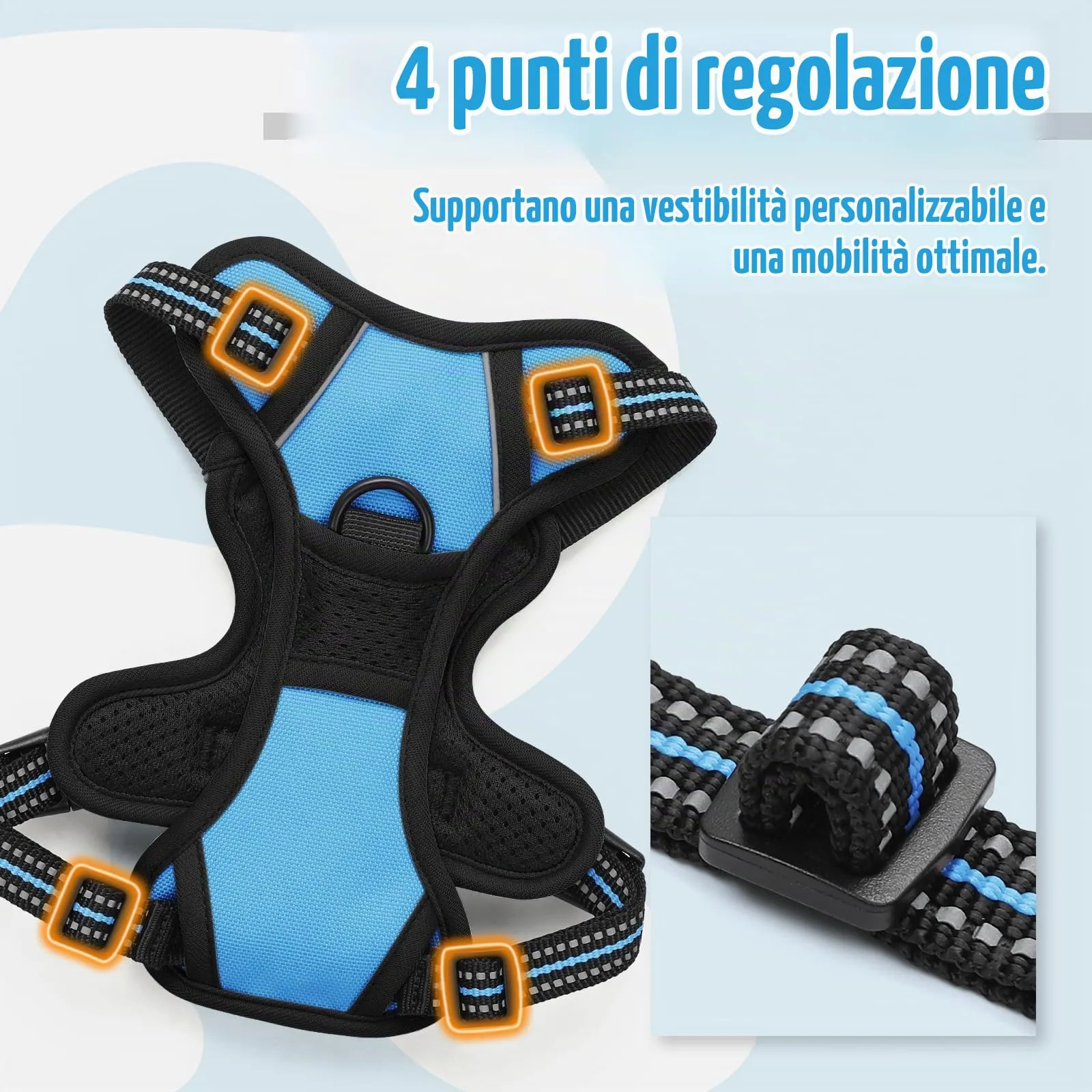 rabbitgoo Pettorina Cane ad h Regolabile, Anti Tiro Riflettente e Traspirante, Blu Chiaro, XS - immagine 5