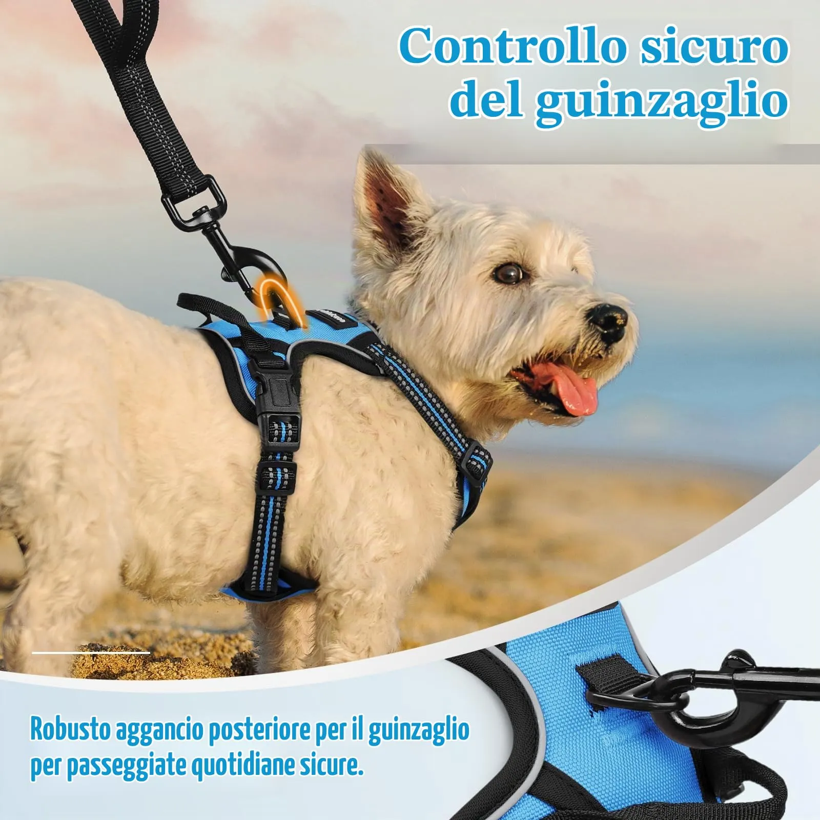 rabbitgoo Pettorina Cane ad h Regolabile, Anti Tiro Riflettente e Traspirante, Blu Chiaro, XS - immagine 7