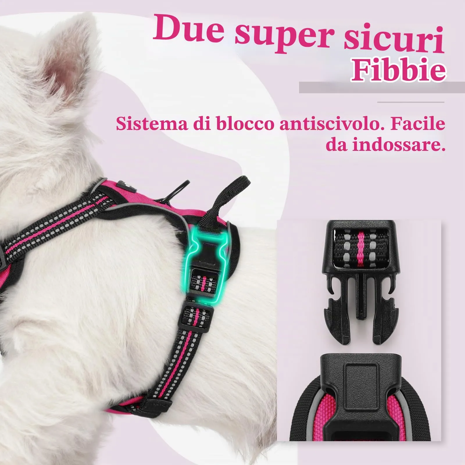 rabbitgoo Pettorina Cane ad H Regolabile Anti Tiro Riflettente, Rosa Rosso, XS - immagine 4