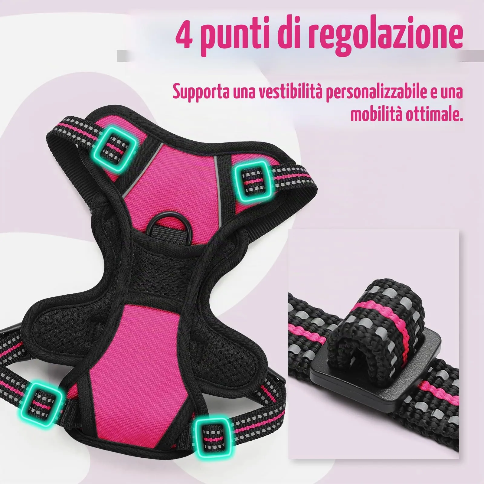 rabbitgoo Pettorina Cane ad H Regolabile Anti Tiro Riflettente, Rosa Rosso, XS - immagine 5