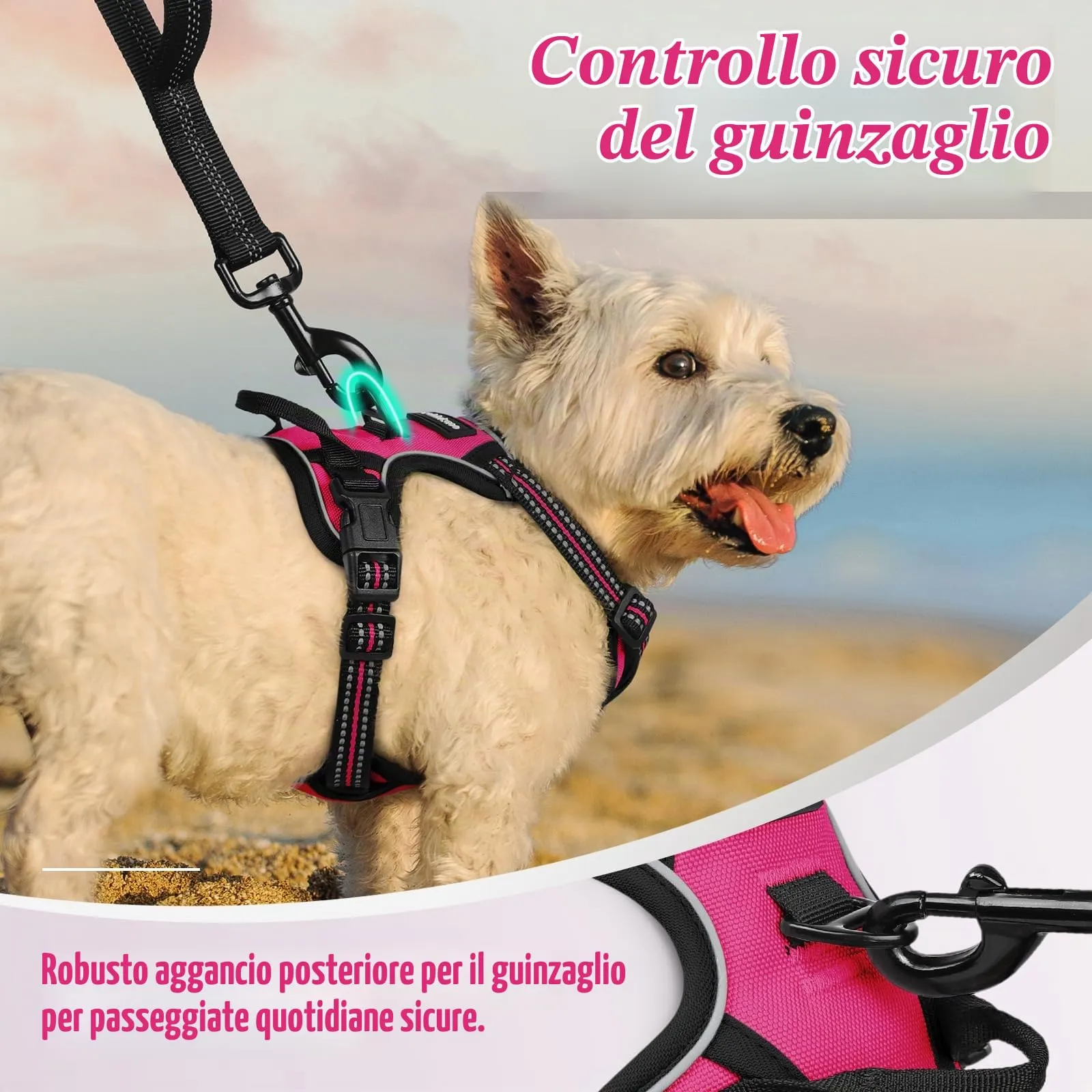 rabbitgoo Pettorina Cane ad H Regolabile Anti Tiro Riflettente, Rosa Rosso, XS - immagine 7