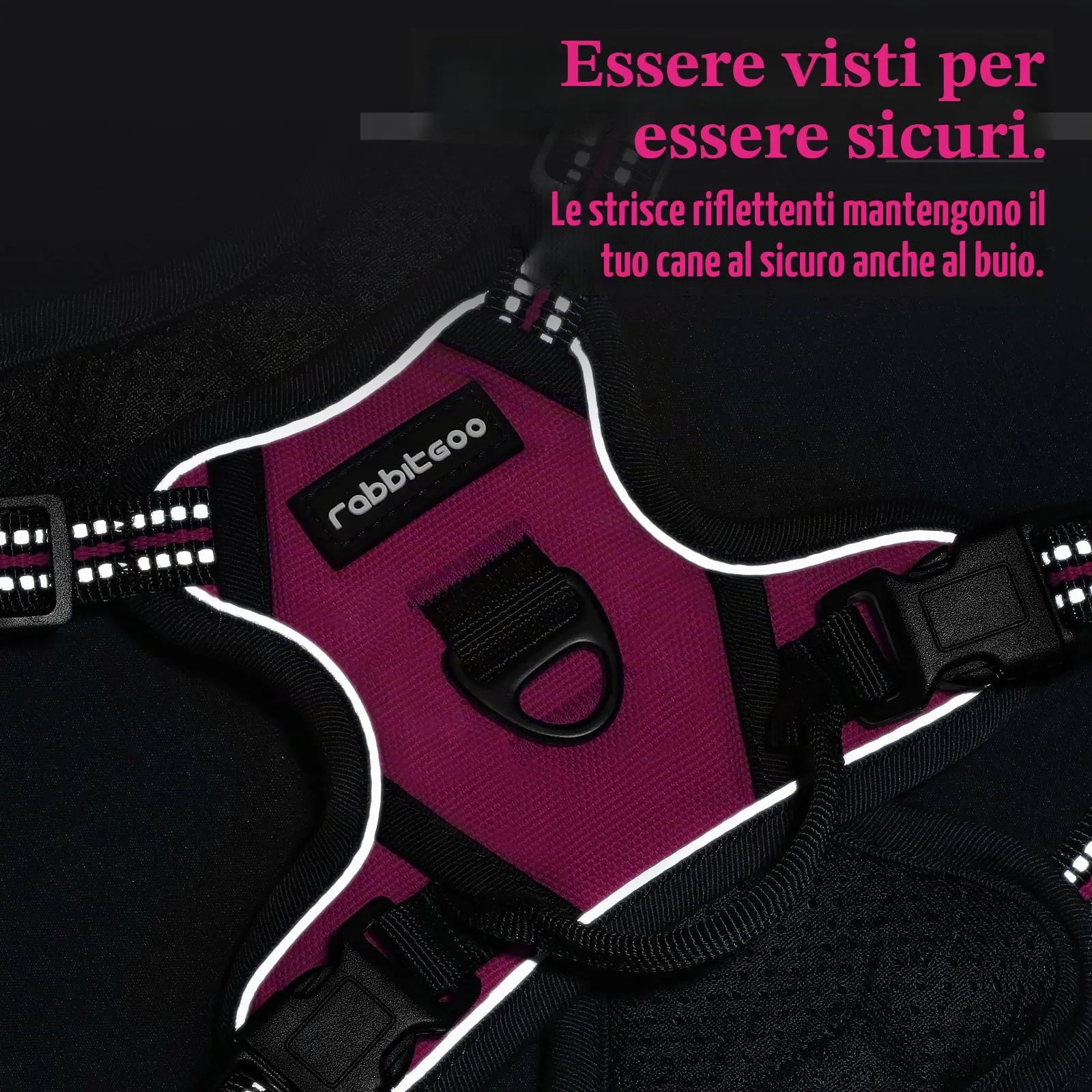 rabbitgoo Pettorina Cane ad H Regolabile Anti Tiro Riflettente, Rosa Rosso, XS - immagine 8
