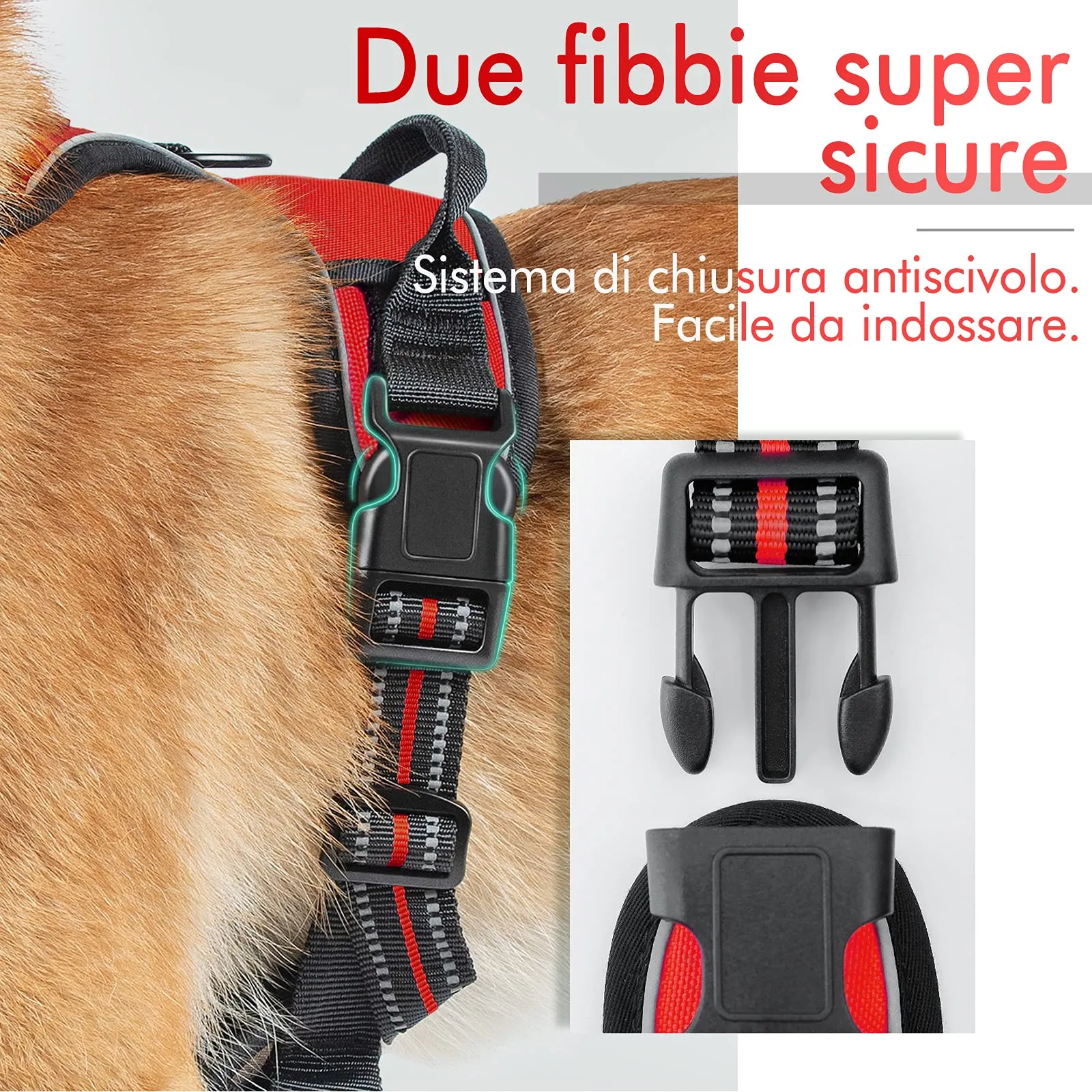 rabbitgoo Pettorina Cane ad H Regolabile Anti Tiro Riflettente e Traspirante, Rossa, XS - immagine 7