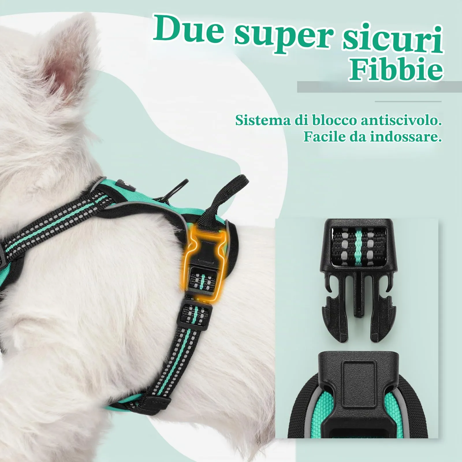 rabbitgoo Pettorina Cane ad H Regolabile, Anti Tiro Riflettente e Traspirante, Menta Verde, XS - immagine 4