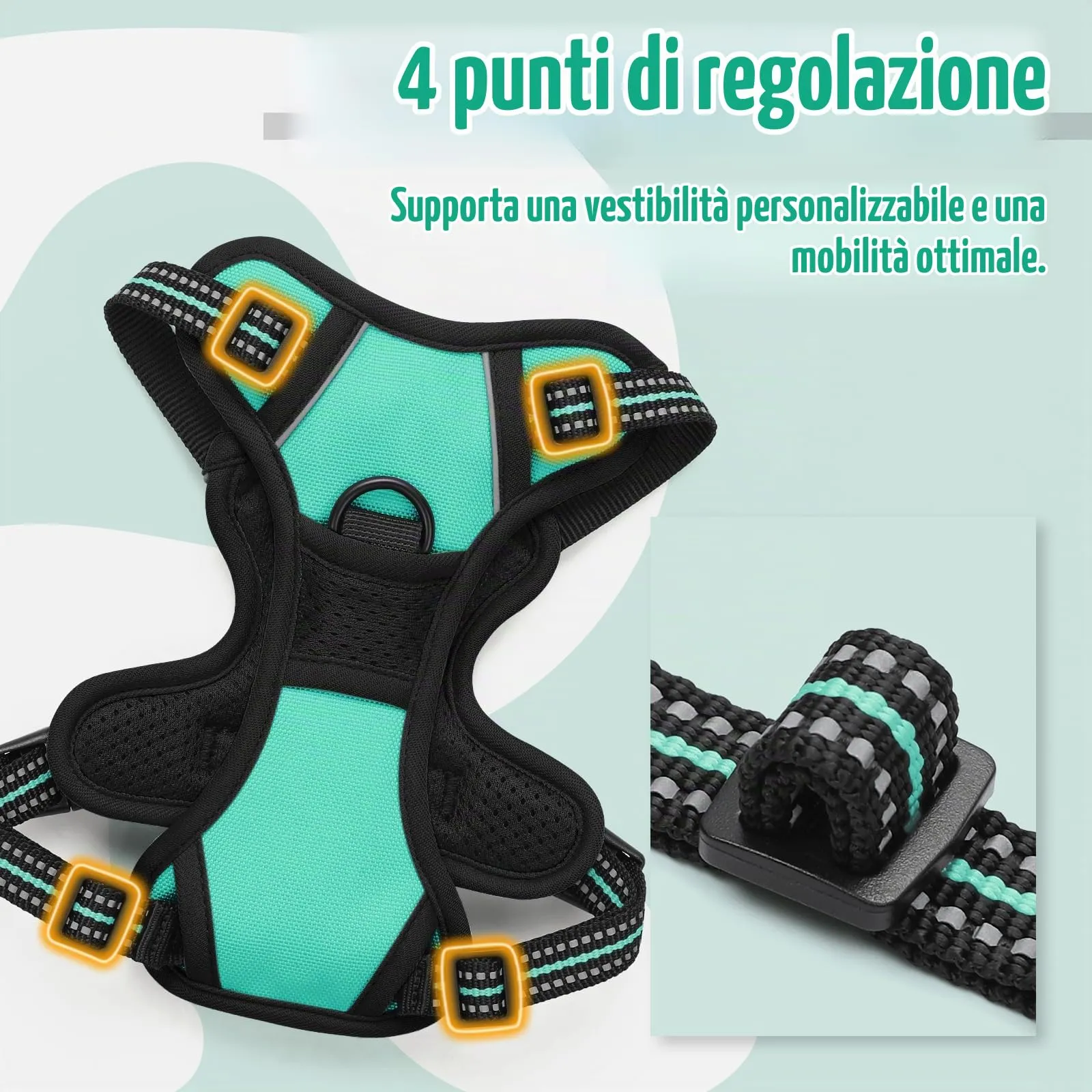 rabbitgoo Pettorina Cane ad H Regolabile, Anti Tiro Riflettente e Traspirante, Menta Verde, XS - immagine 5