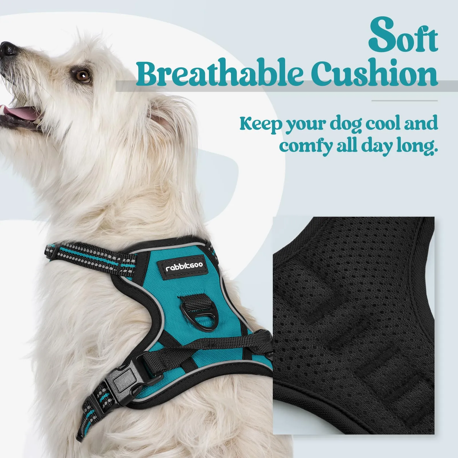rabbitgoo Pettorina Cane ad H Regolabile Anti Tiro Riflettente, Blu Pavone, XS - immagine 3
