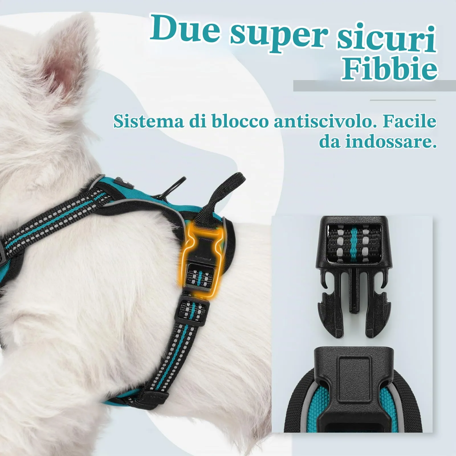 rabbitgoo Pettorina Cane ad H Regolabile Anti Tiro Riflettente, Blu Pavone, XS - immagine 4