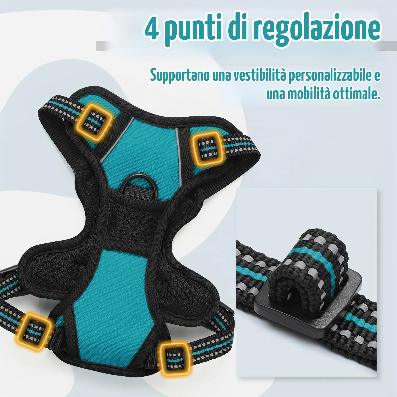 rabbitgoo Pettorina Cane ad H Regolabile Anti Tiro Riflettente, Blu Pavone, XS - immagine 5
