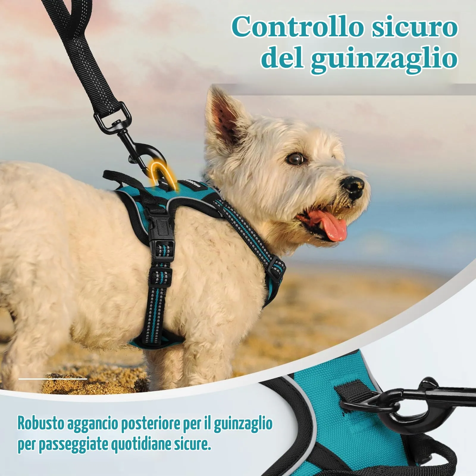 rabbitgoo Pettorina Cane ad H Regolabile Anti Tiro Riflettente, Blu Pavone, XS - immagine 7