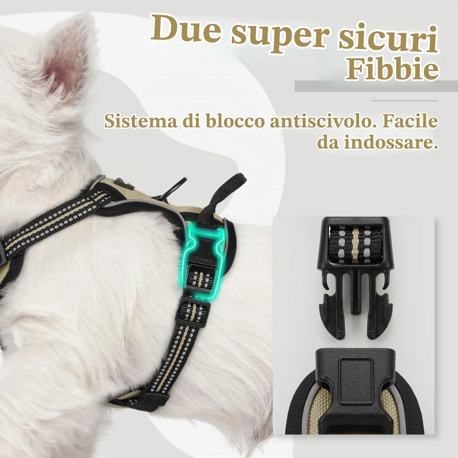 rabbitgoo Pettorina Cane ad H Regolabile, Anti Tiro Riflettente e Traspirante, Cachi, XS - immagine 4