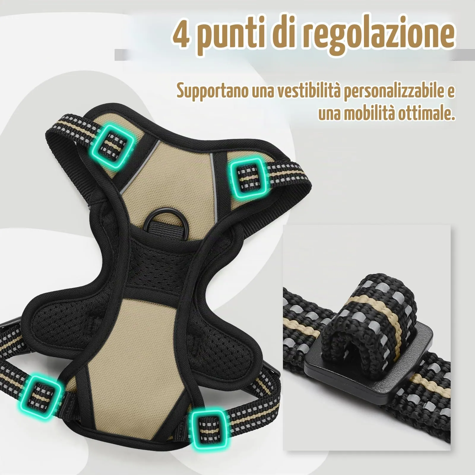 rabbitgoo Pettorina Cane ad H Regolabile, Anti Tiro Riflettente e Traspirante, Cachi, XS - immagine 5