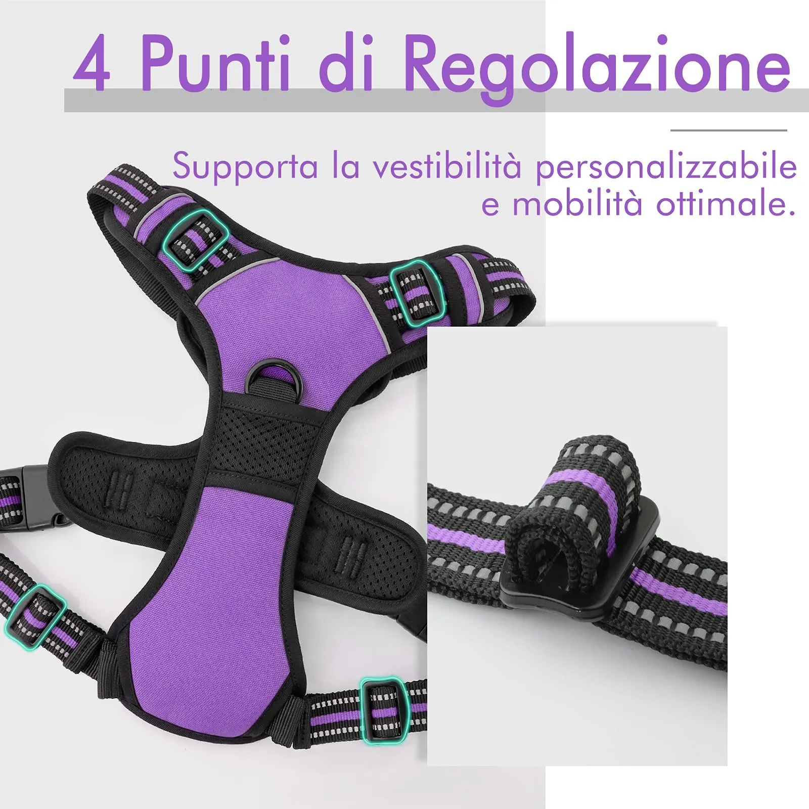 rabbitgoo Pettorina Cane ad h Regolabile Anti Tiro Riflettente, Viola, XS - immagine 4
