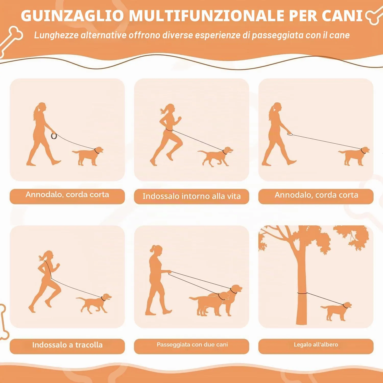 PETCOOZ Guinzaglio Doppio per Cani, 3M Regolabile, Riflettente, Nero e Bianco - immagine 2