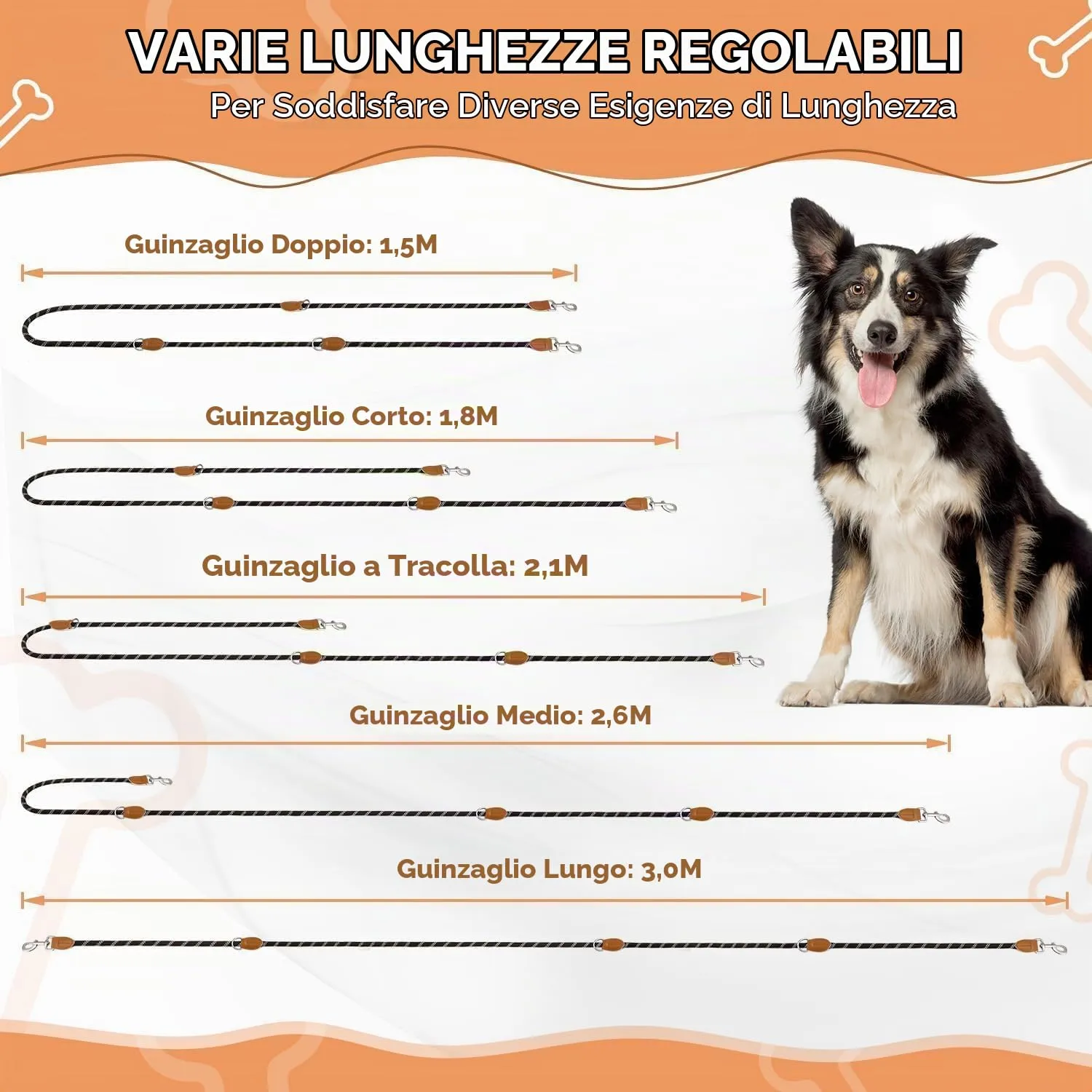 PETCOOZ Guinzaglio Doppio per Cani, 3M Regolabile, Riflettente, Nero e Bianco - immagine 9