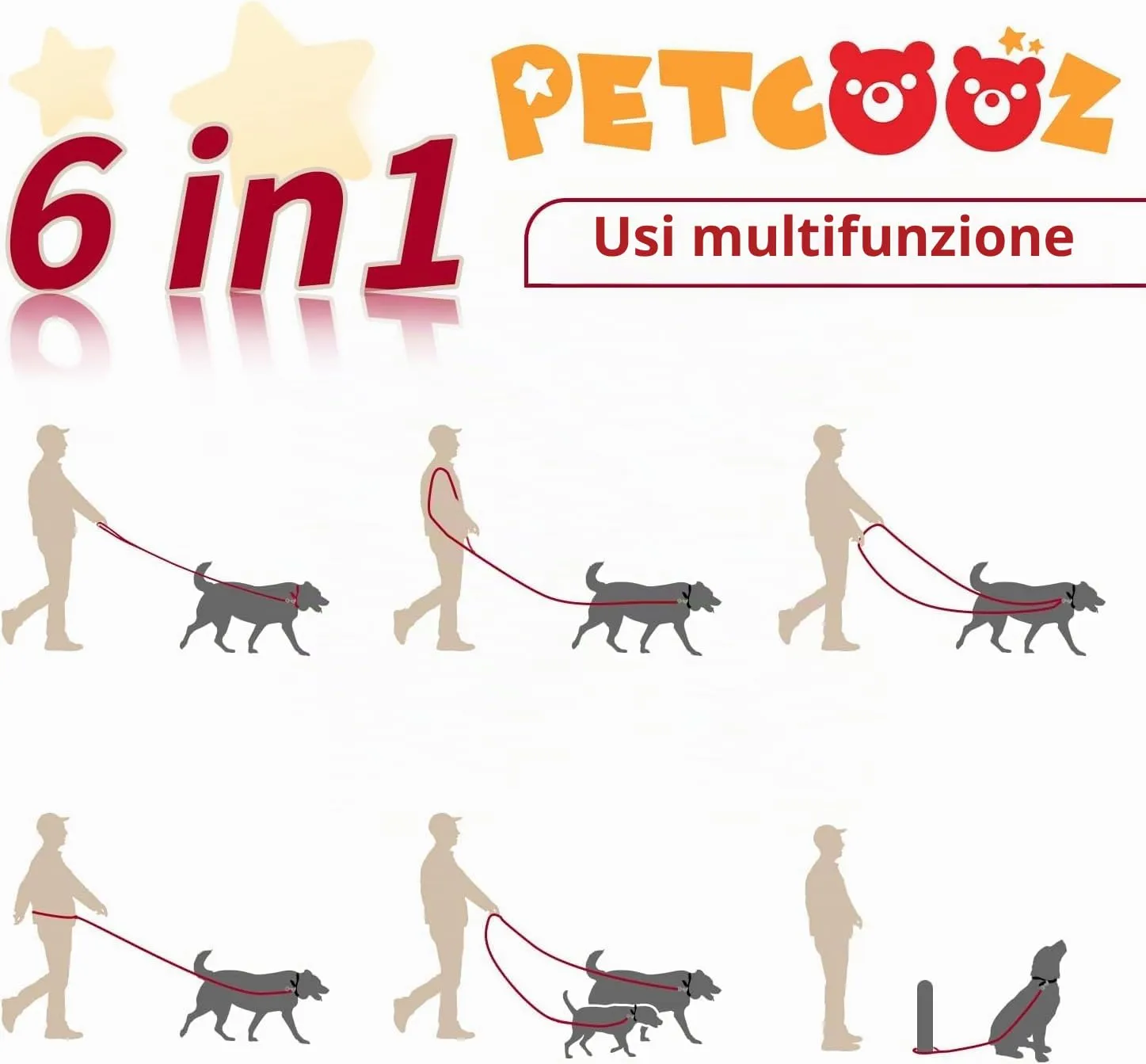 PETCOOZ Guinzaglio Addestramento per Cani 3M Regolabile Multifunzionale, Bordeaux - immagine 2
