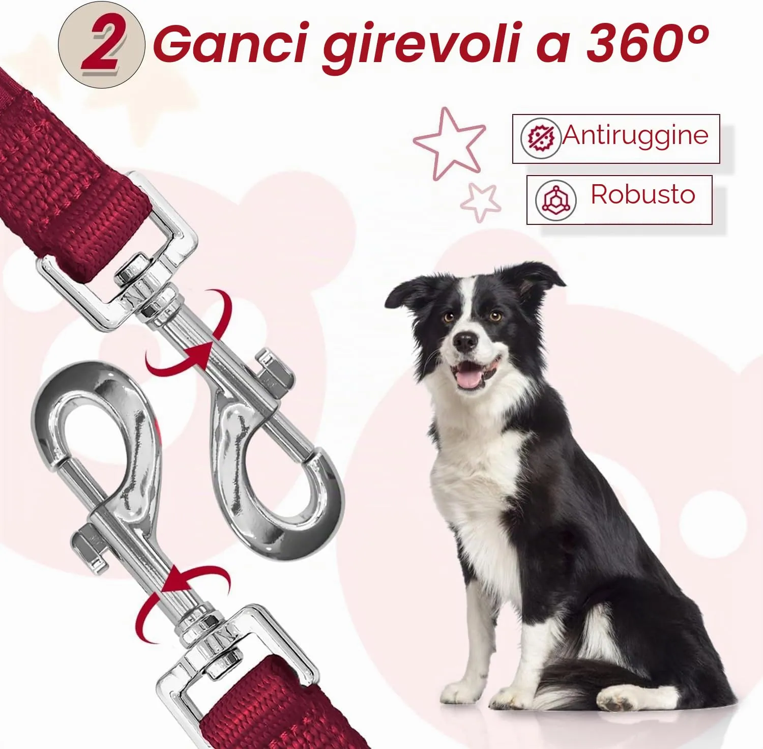 PETCOOZ Guinzaglio Addestramento per Cani 3M Regolabile Multifunzionale, Bordeaux - immagine 3