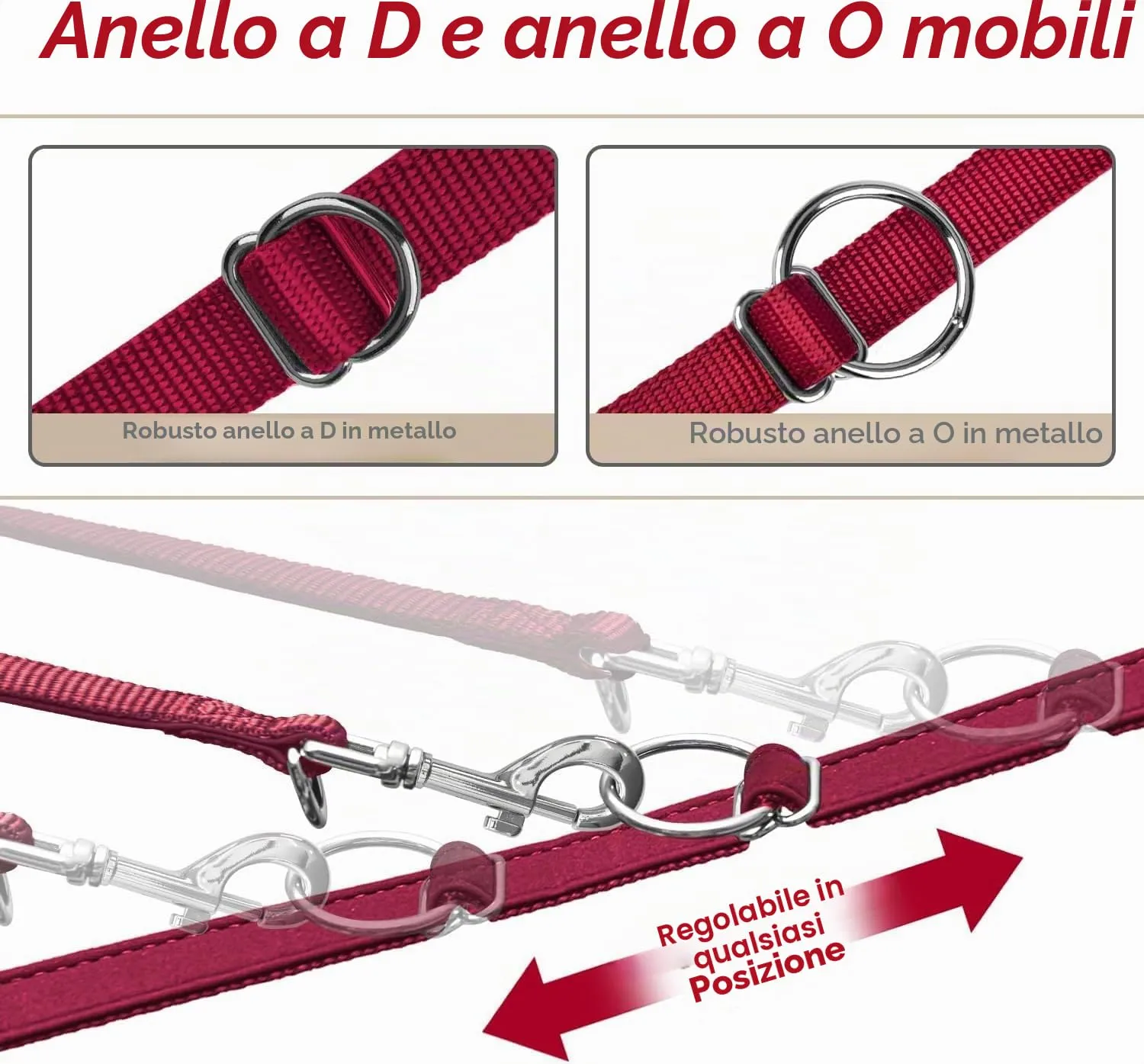 PETCOOZ Guinzaglio Addestramento per Cani 3M Regolabile Multifunzionale, Bordeaux - immagine 4