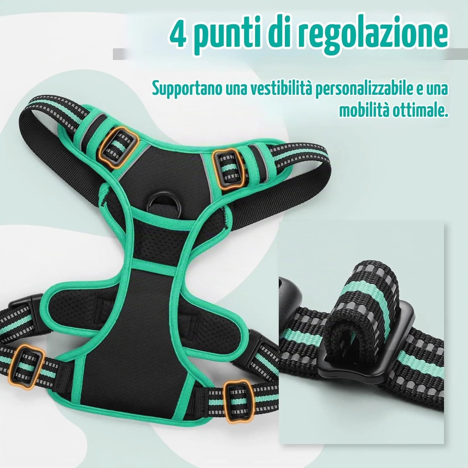 rabbitgoo Pettorina Cane ad H Regolabile, Anti Tiro e Riflettente, Traspirante, Nero + Menta, S - immagine 5