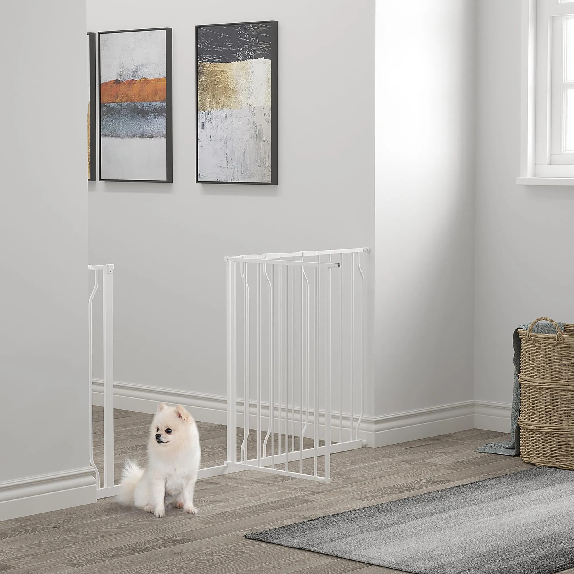 PawHut Cancelletto di Sicurezza per Cani Estensibile 75-145x76 cm, Bianco - immagine 2