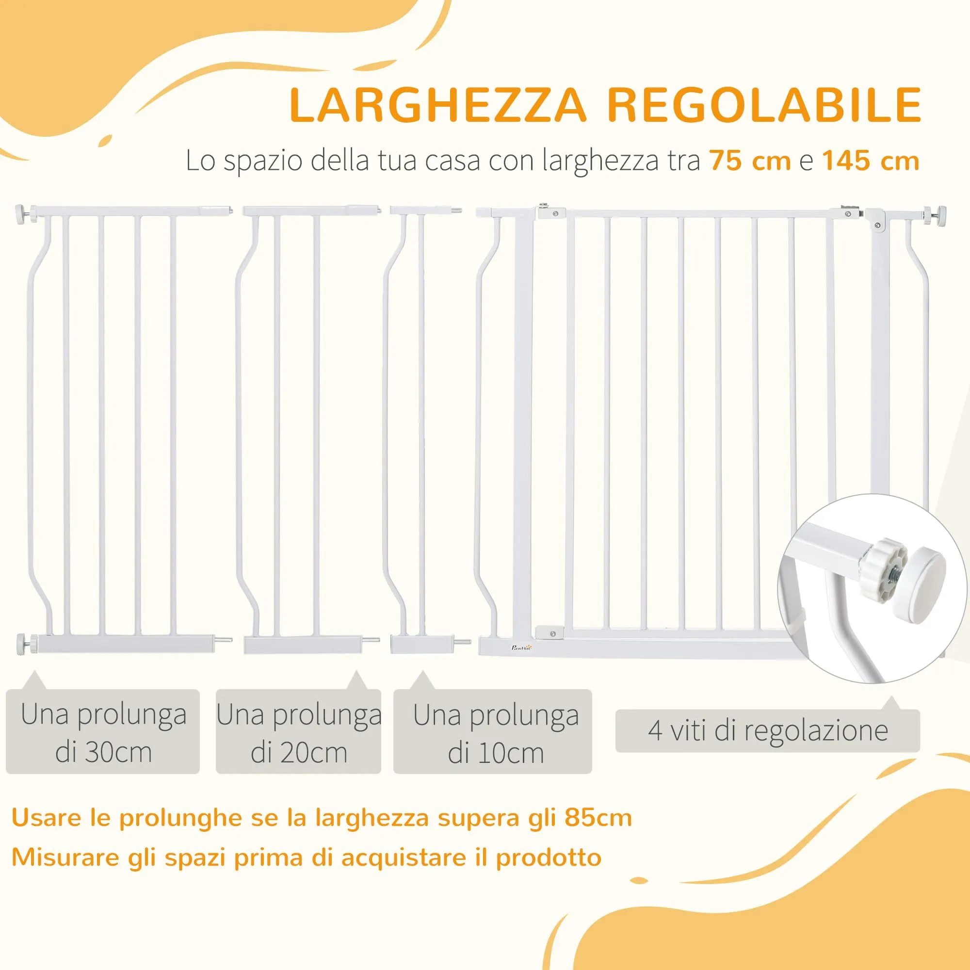 PawHut Cancelletto di Sicurezza per Cani Estensibile 75-145x76 cm, Bianco - immagine 5
