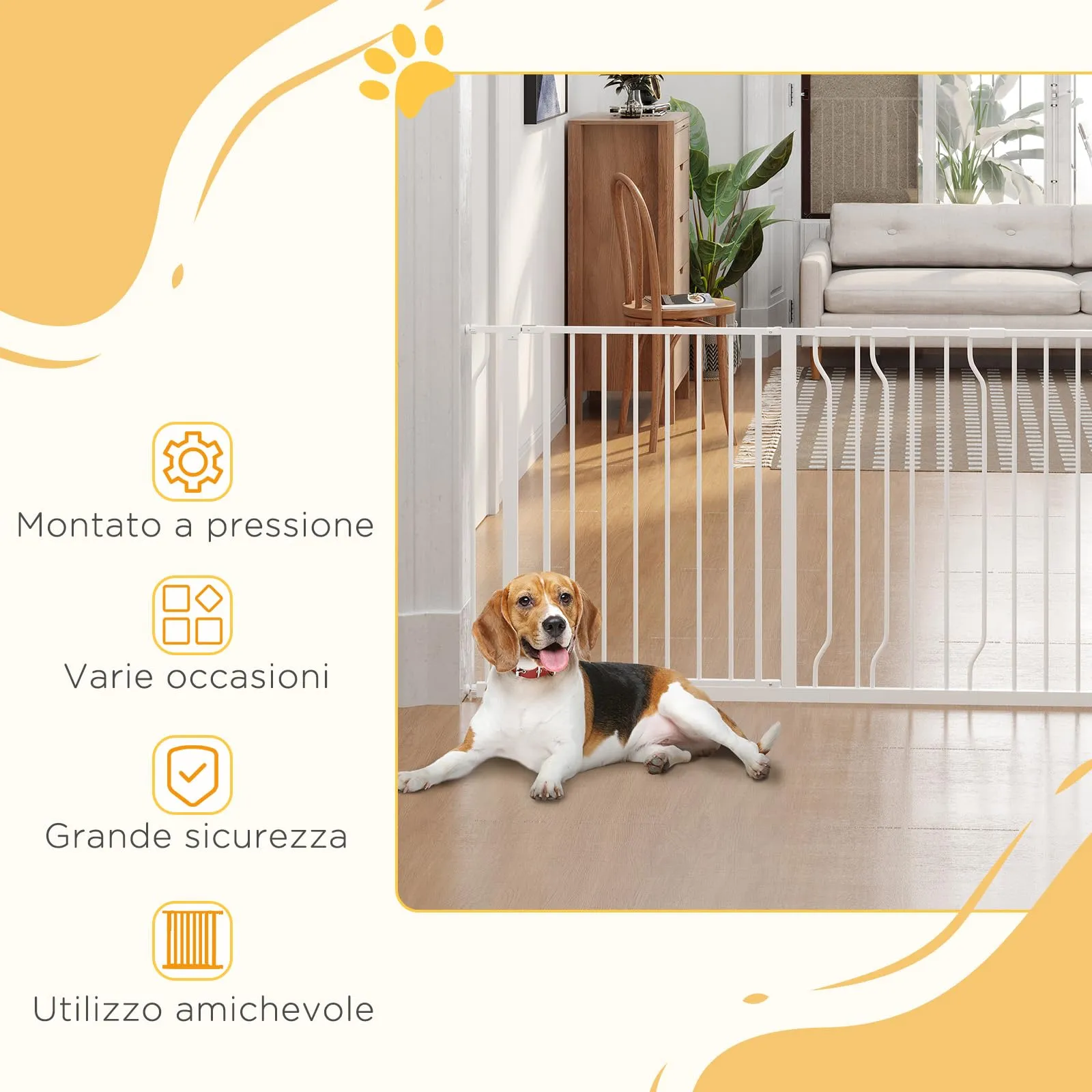 PawHut Cancelletto di Sicurezza per Cani Estensibile 75-145x76 cm, Bianco - immagine 6