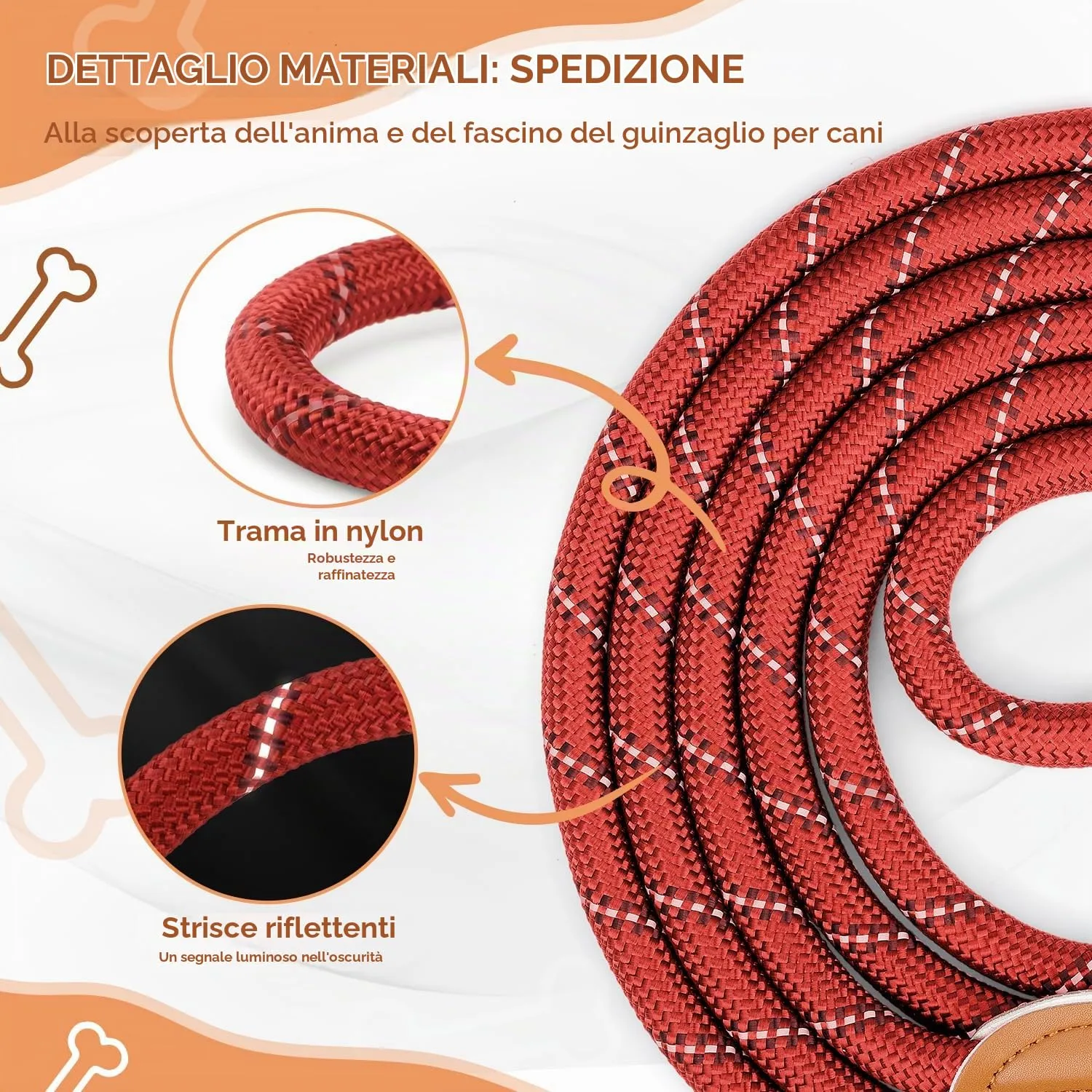 PETCOOZ Guinzaglio Doppio per Cani, 3M Regolabile e Riflettente, Rosso Scuro - immagine 2