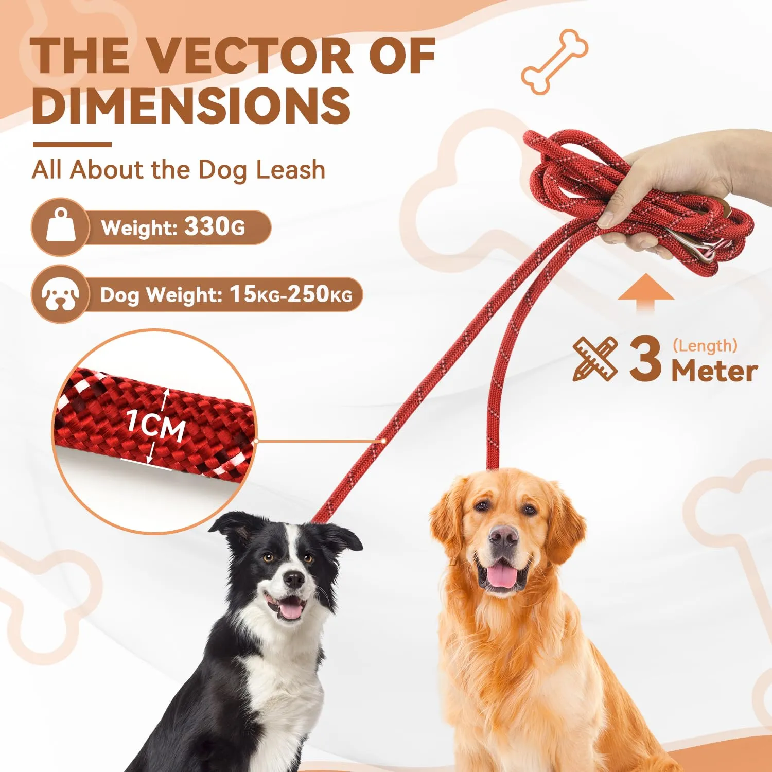 PETCOOZ Guinzaglio Doppio per Cani, 3M Regolabile e Riflettente, Rosso Scuro - immagine 5