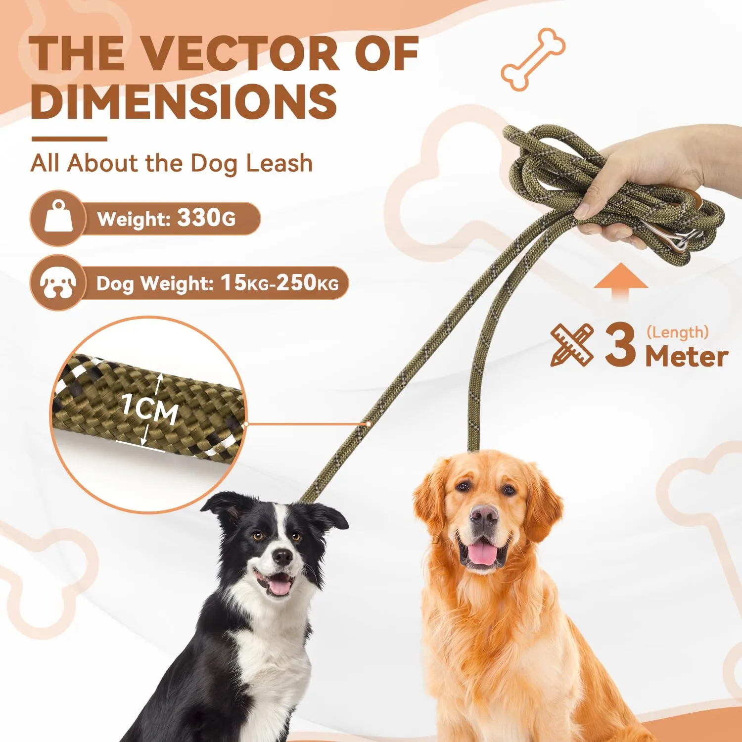 PETCOOZ Guinzaglio Doppio per Cani, 3M Regolabile, Riflettente, Multifunzione e Resistente - immagine 5