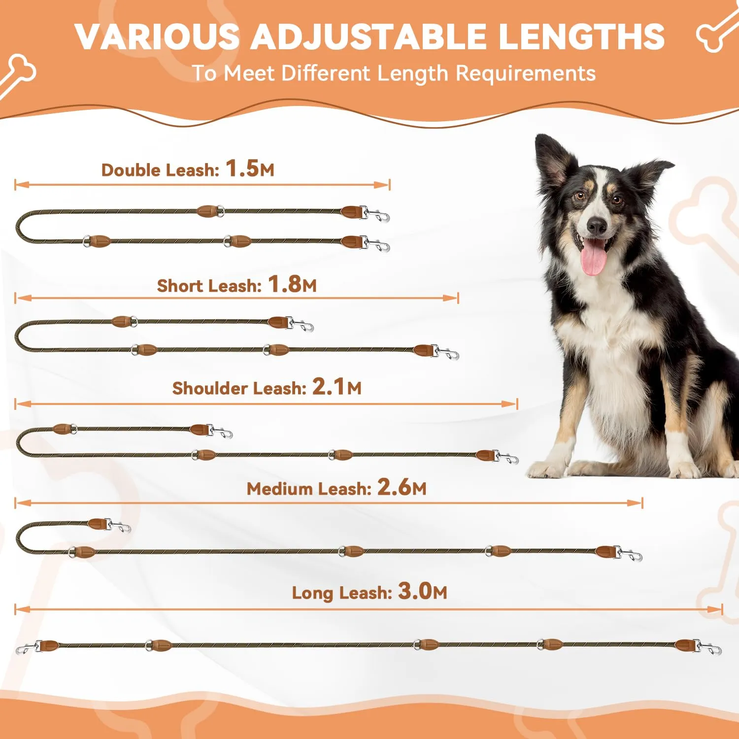 PETCOOZ Guinzaglio Doppio per Cani, 3M Regolabile, Riflettente, Multifunzione e Resistente - immagine 6