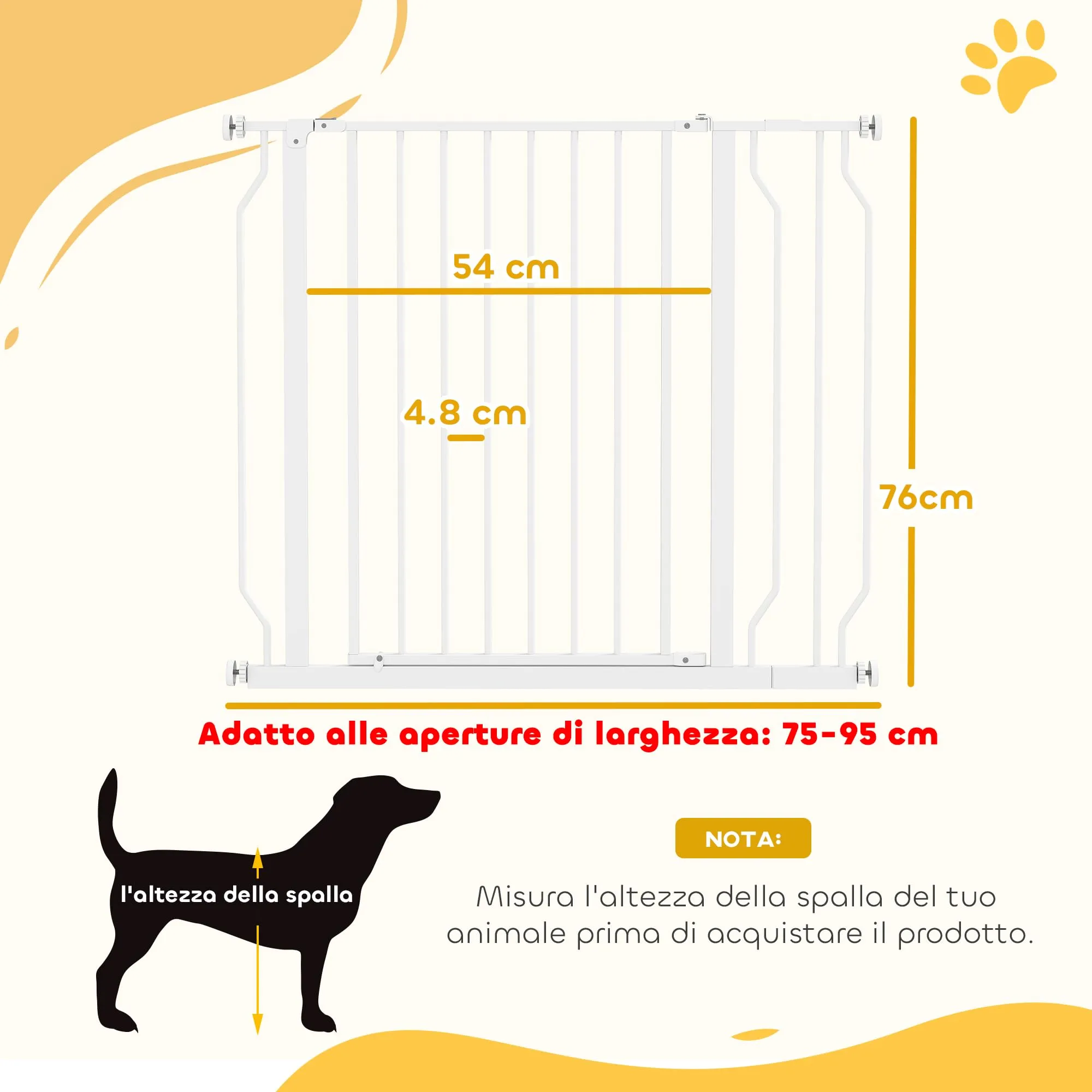 PawHut Cancelletto di Sicurezza per Cani Estensibile, 75-95x76 cm, Bianco - immagine 3